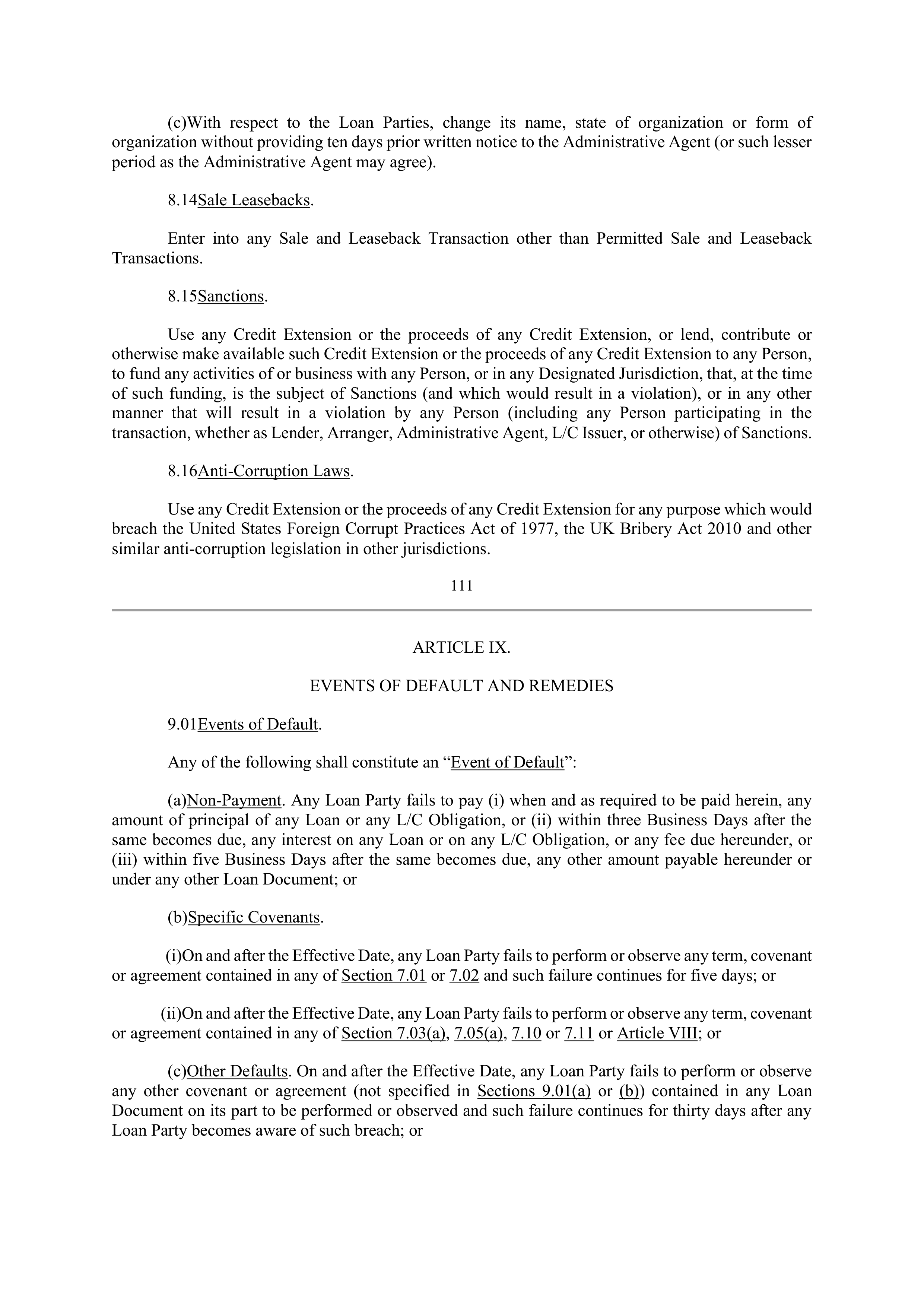 Bank of America Corporation Credit Agreement — page 109