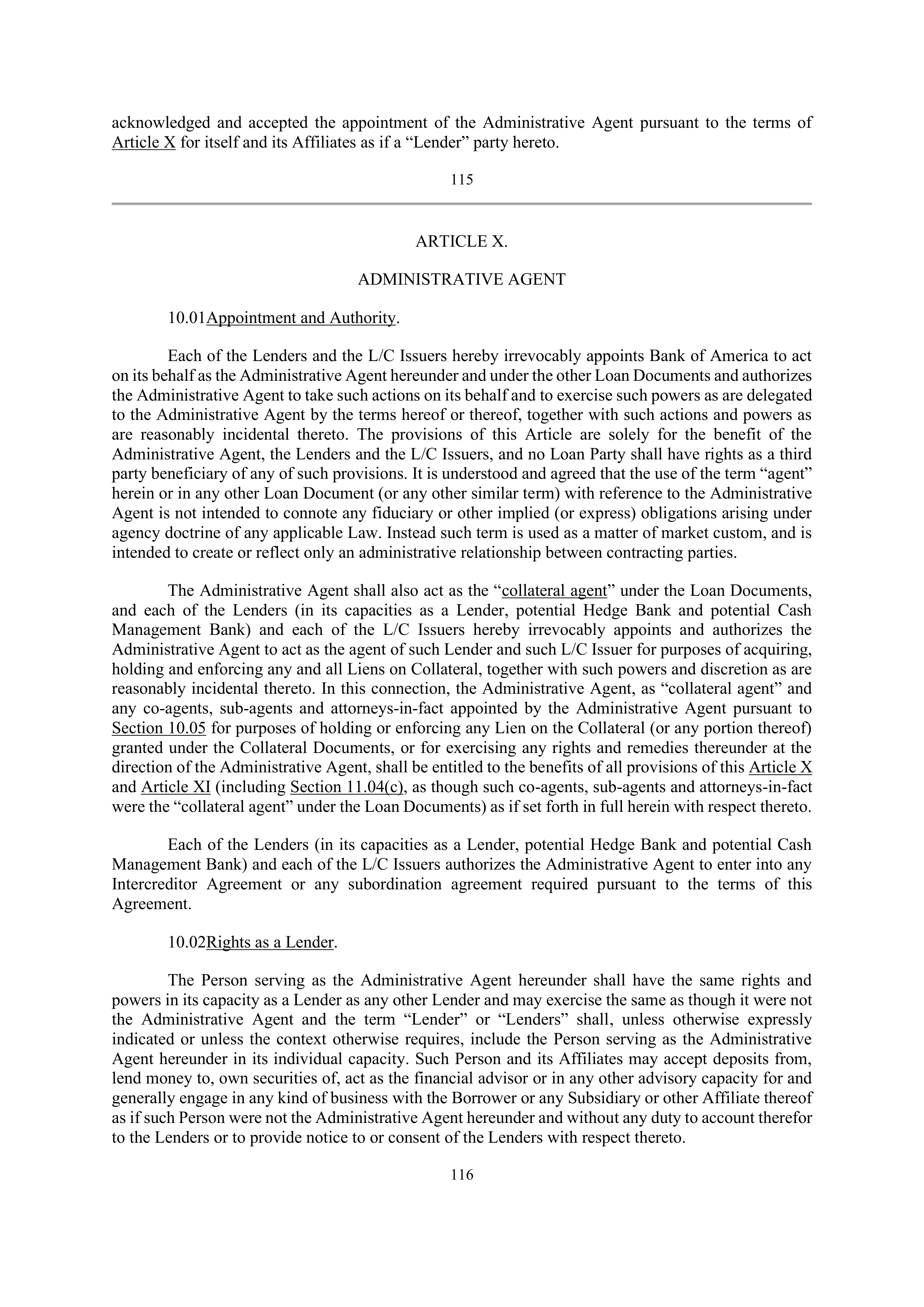 Bank of America Corporation Credit Agreement — page 113