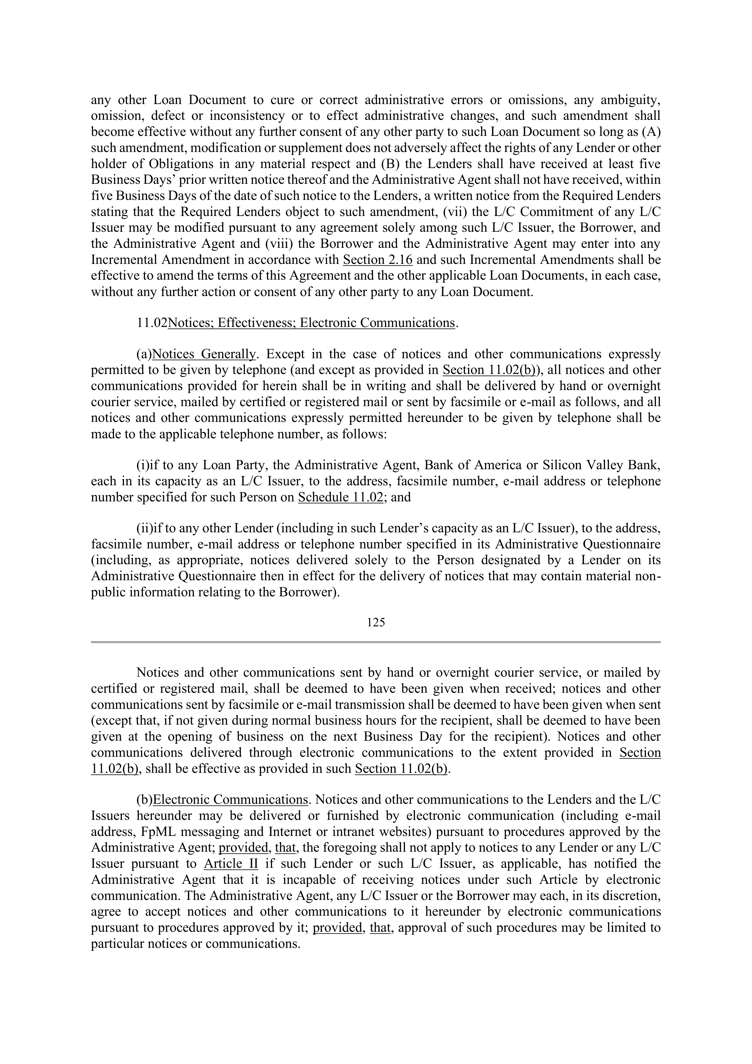 Bank of America Corporation Credit Agreement — page 122