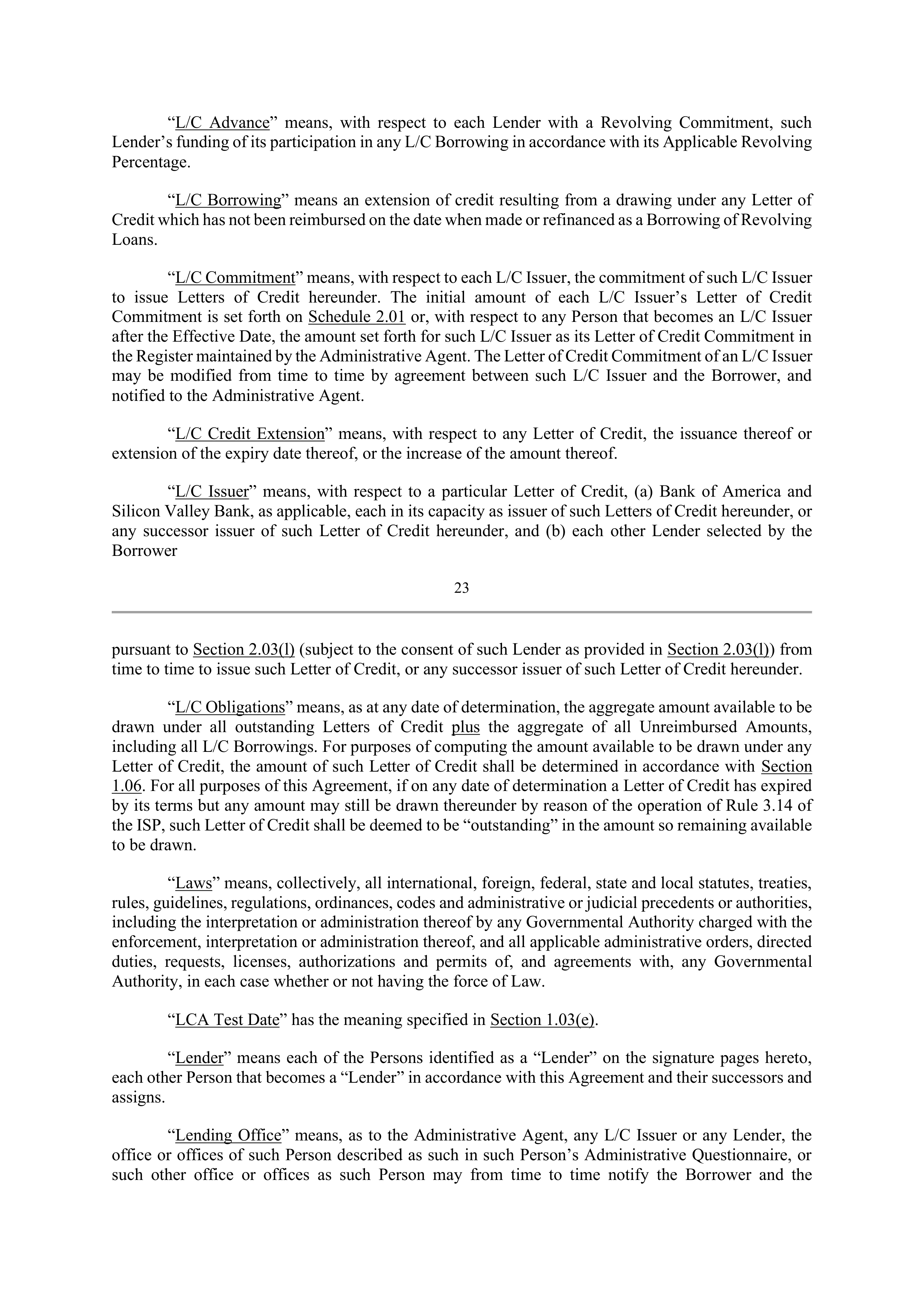 Bank of America Corporation Credit Agreement — page 28