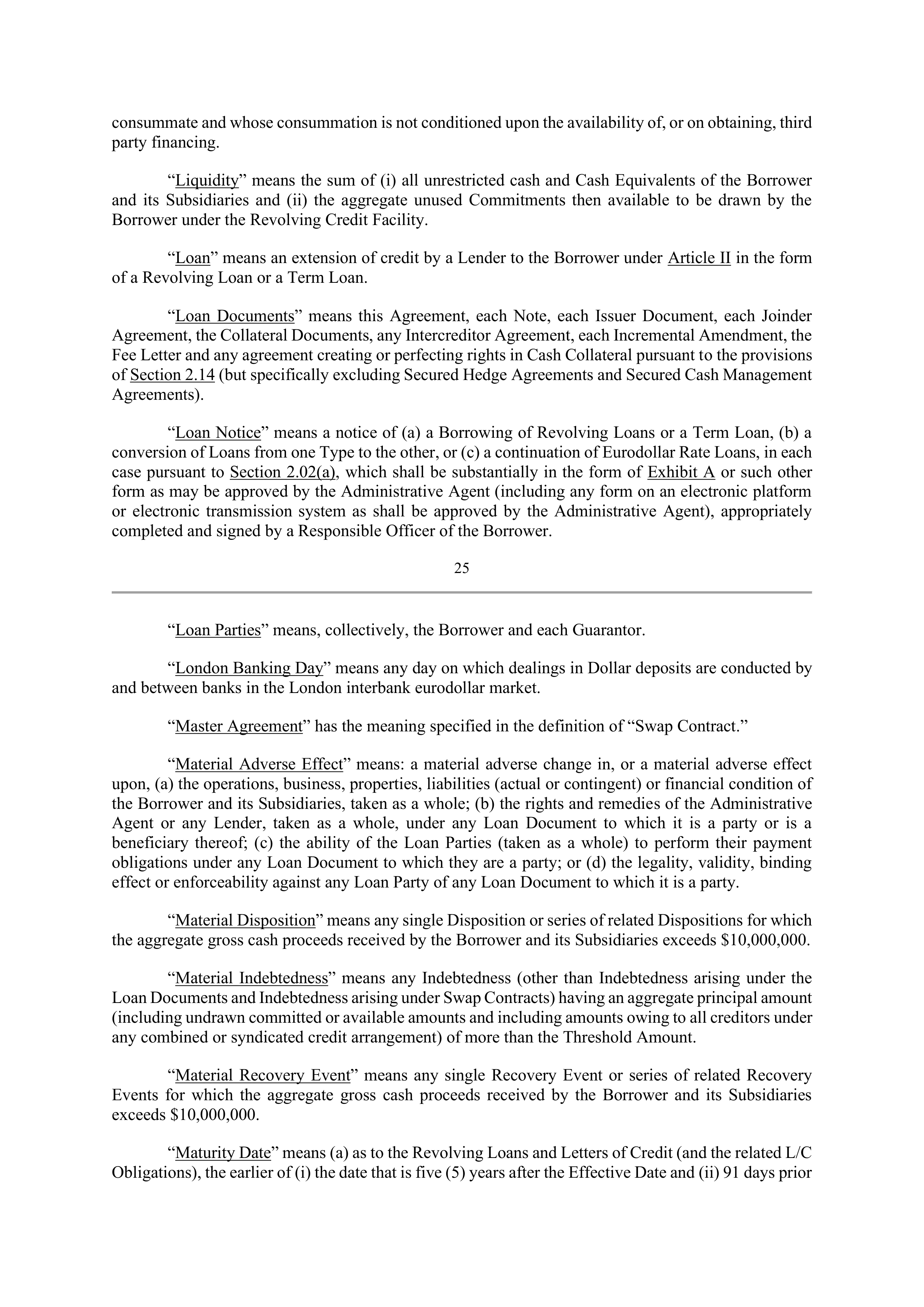 Bank of America Corporation Credit Agreement — page 30