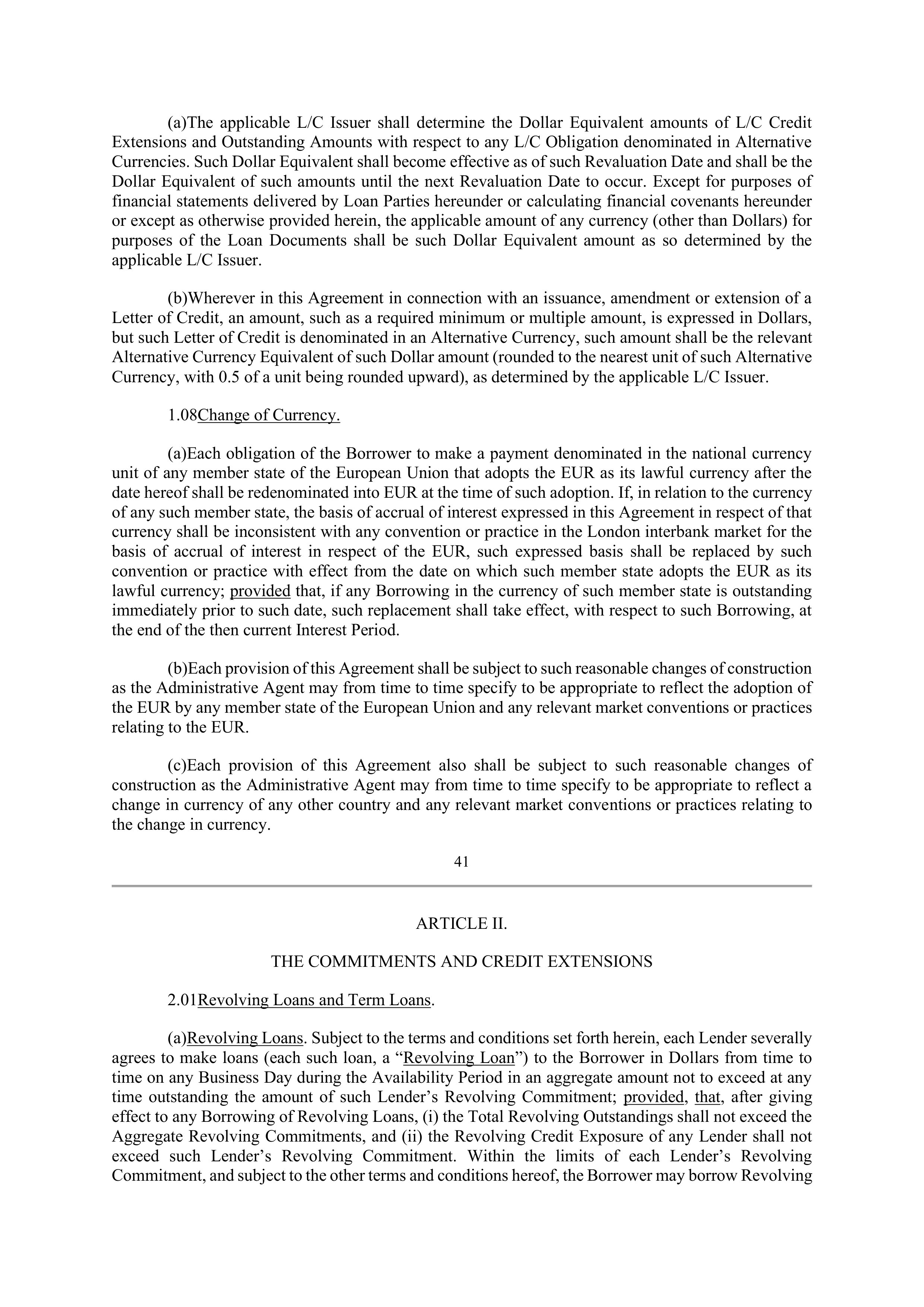 Bank of America Corporation Credit Agreement — page 45