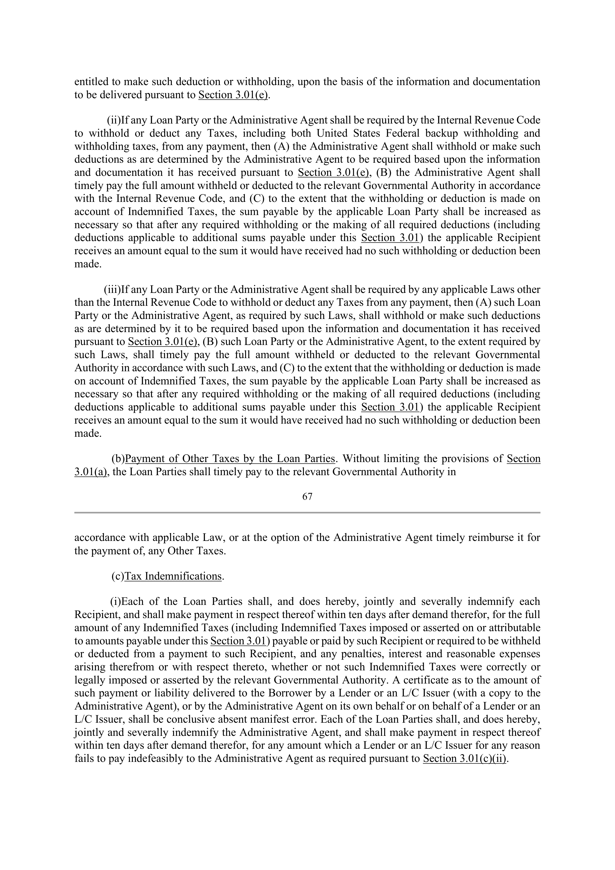 Bank of America Corporation Credit Agreement — page 68