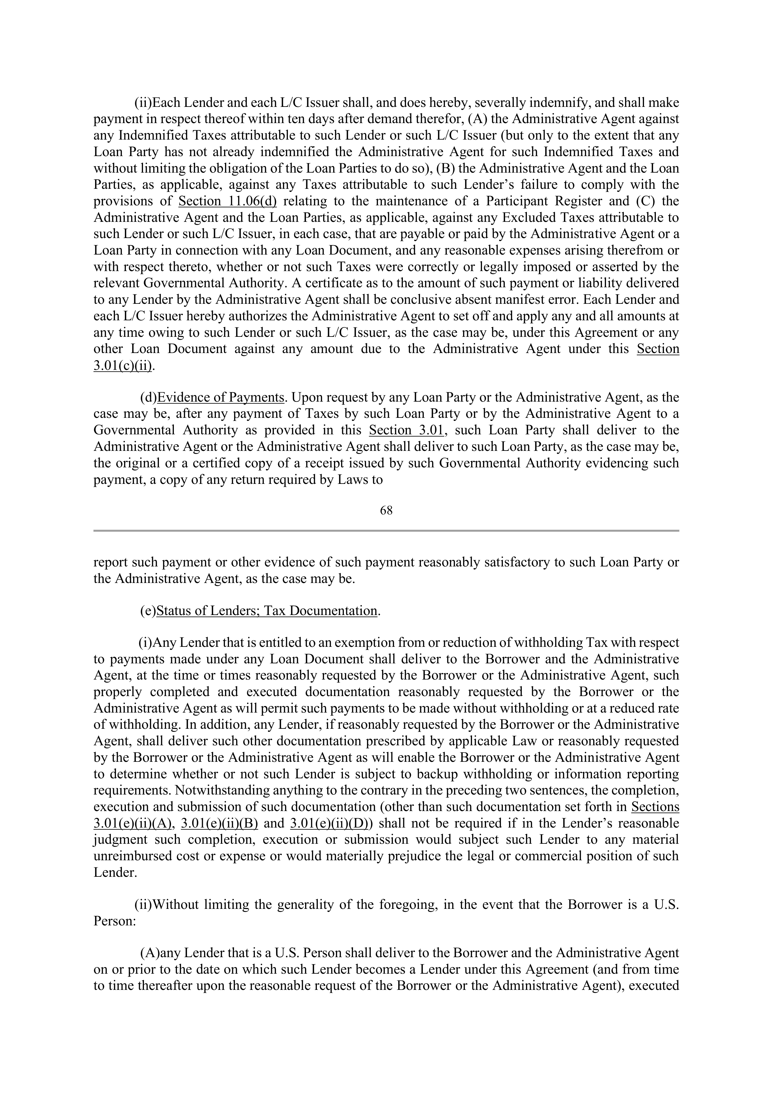 Bank of America Corporation Credit Agreement — page 69