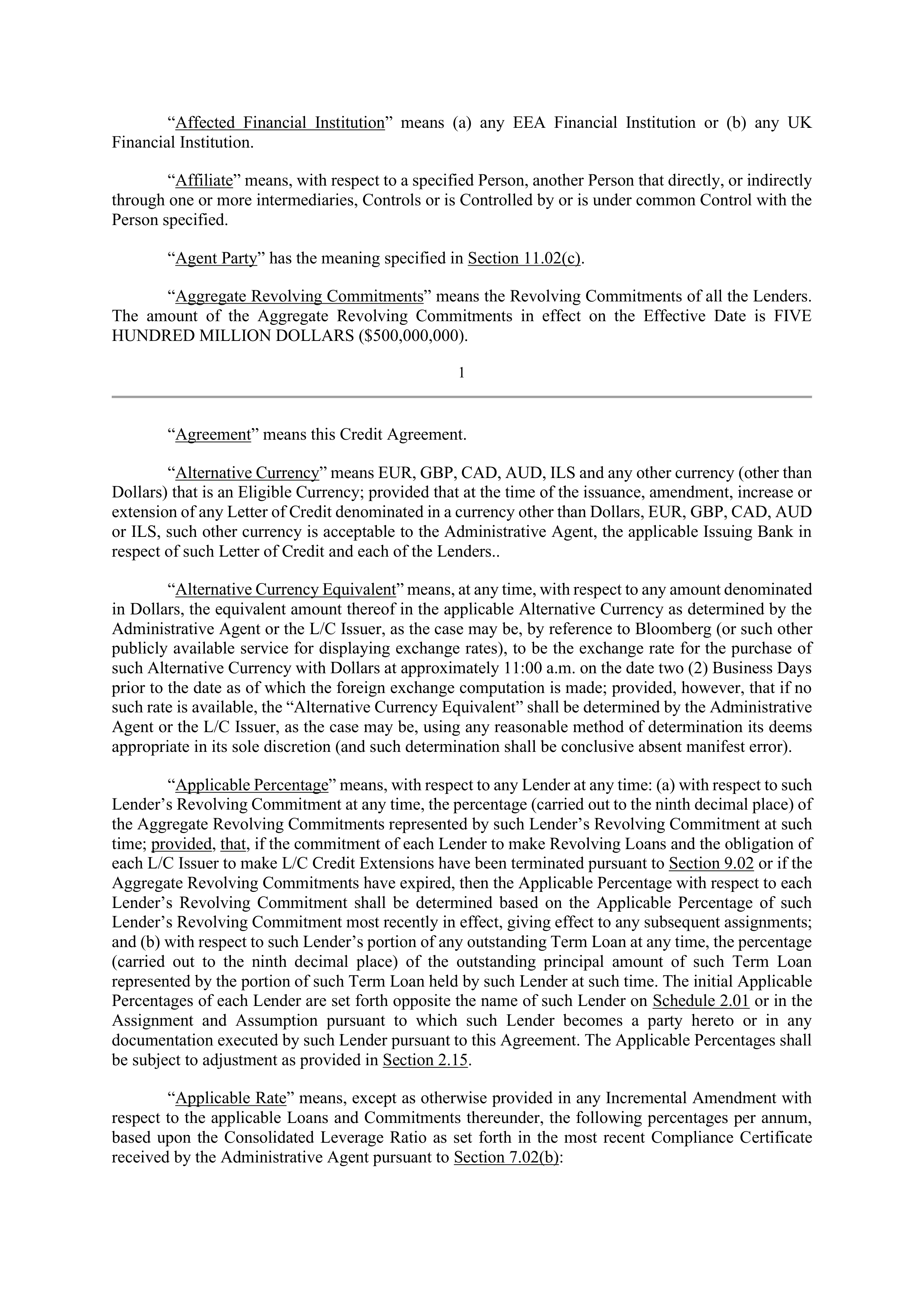 Bank of America Corporation Credit Agreement — page 7