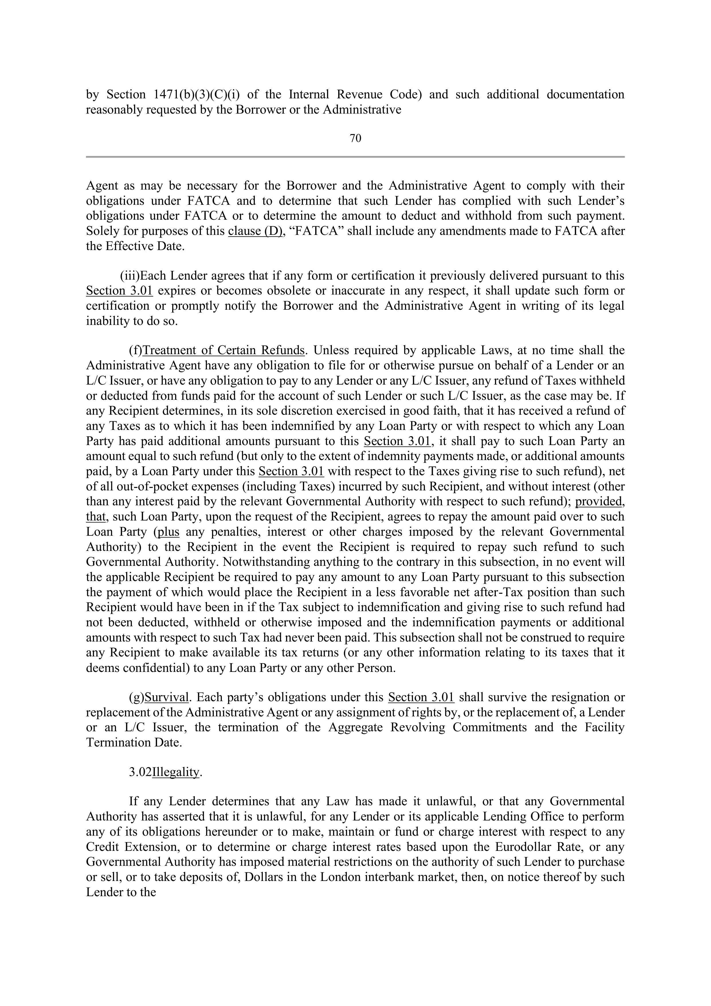 Bank of America Corporation Credit Agreement — page 71