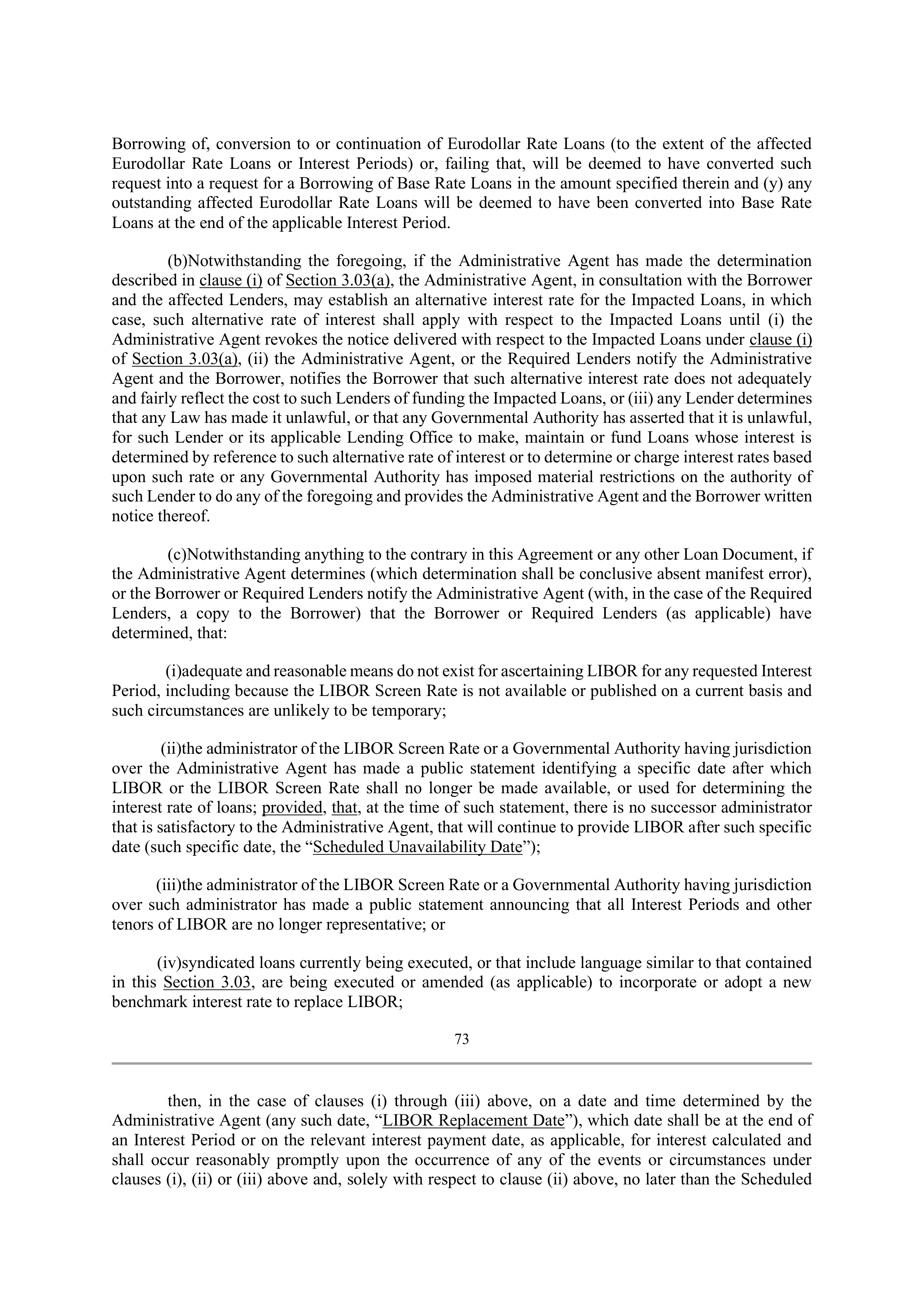 Bank of America Corporation Credit Agreement — page 73