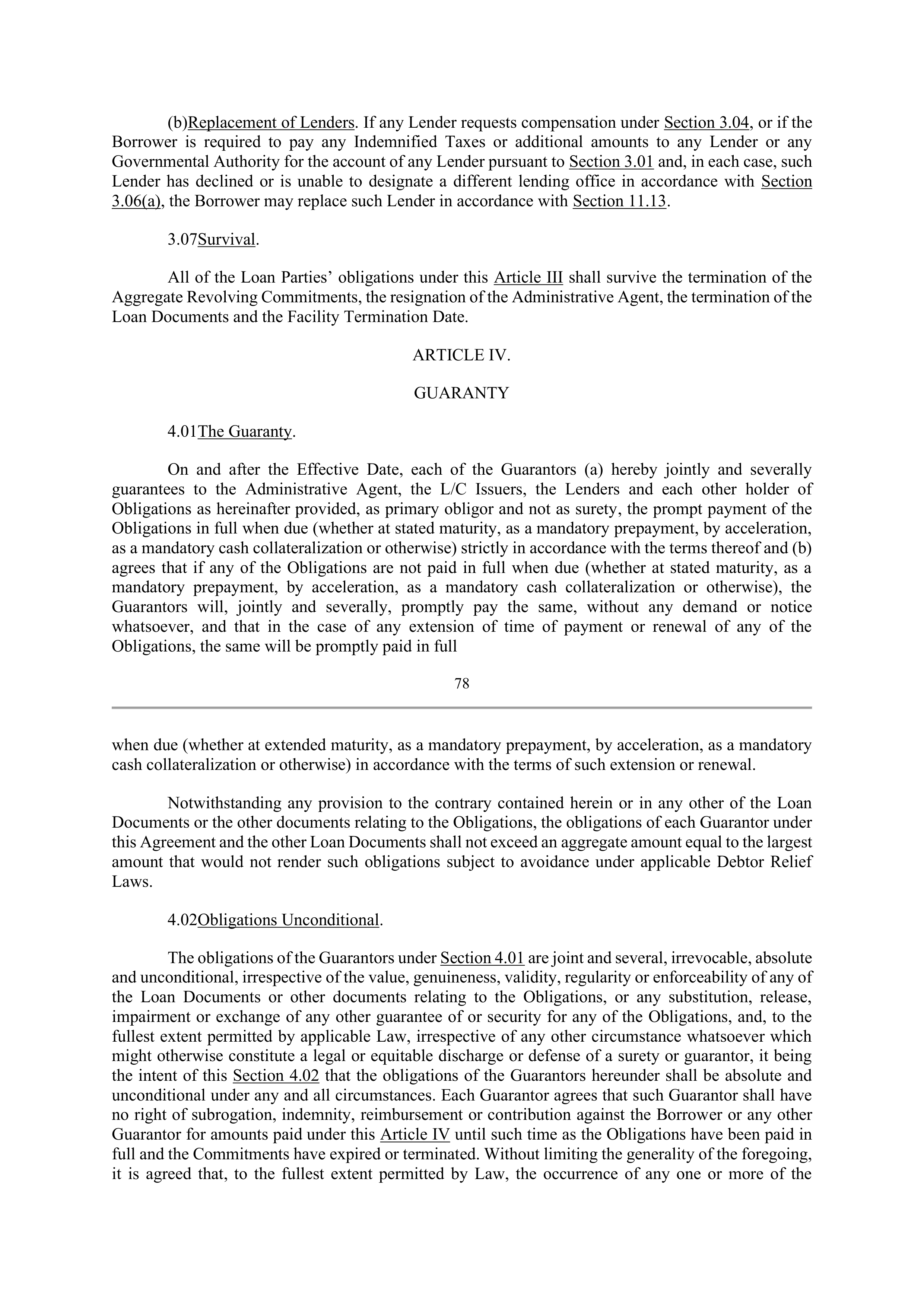 Bank of America Corporation Credit Agreement — page 78