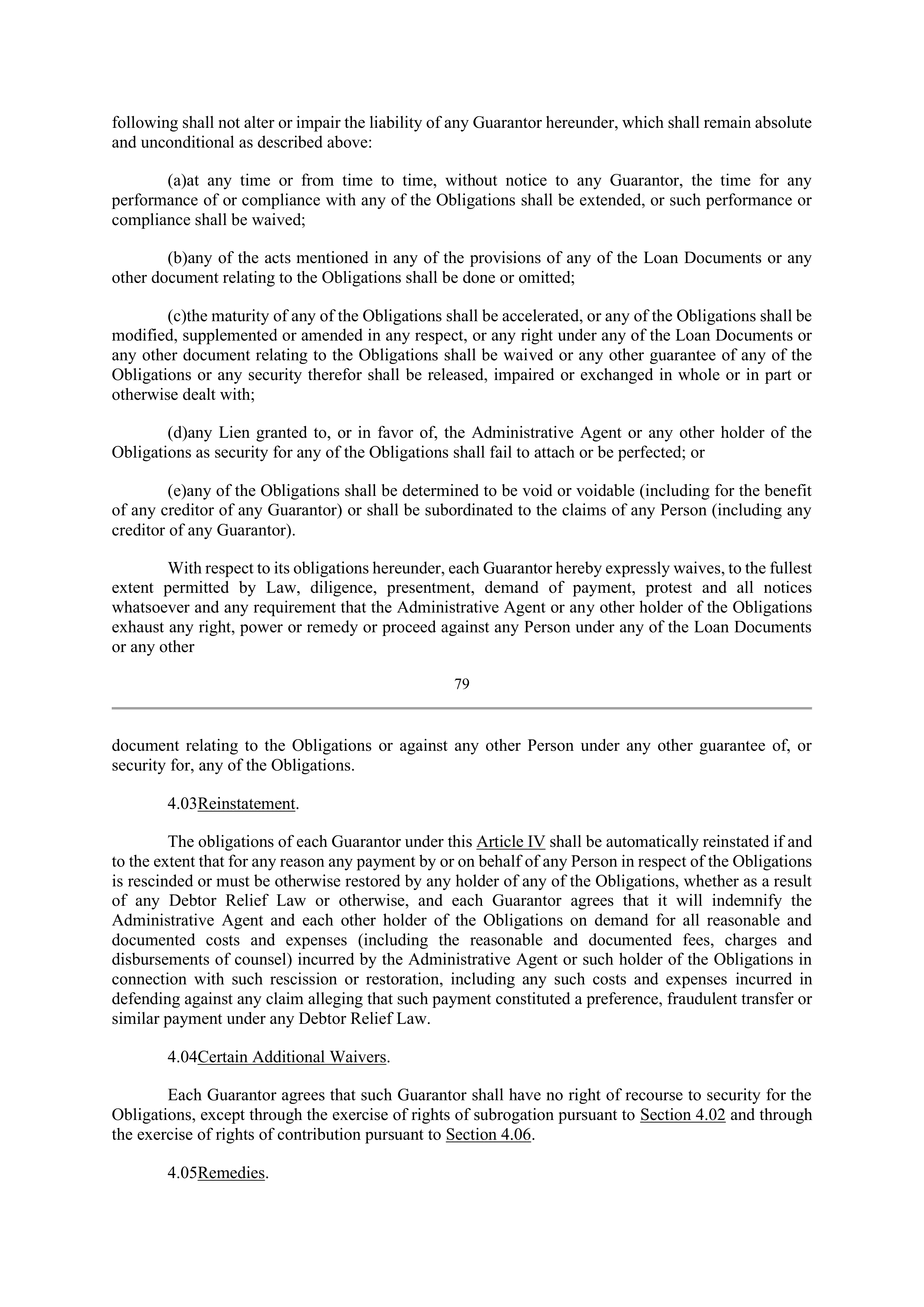 Bank of America Corporation Credit Agreement — page 79