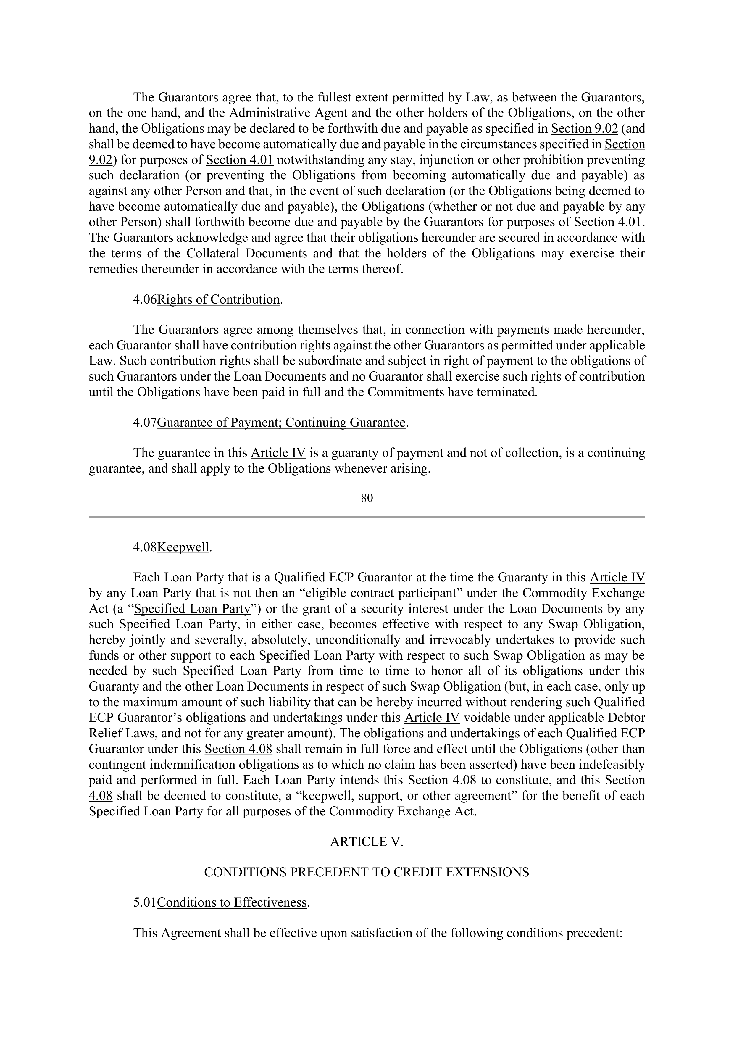 Bank of America Corporation Credit Agreement — page 80