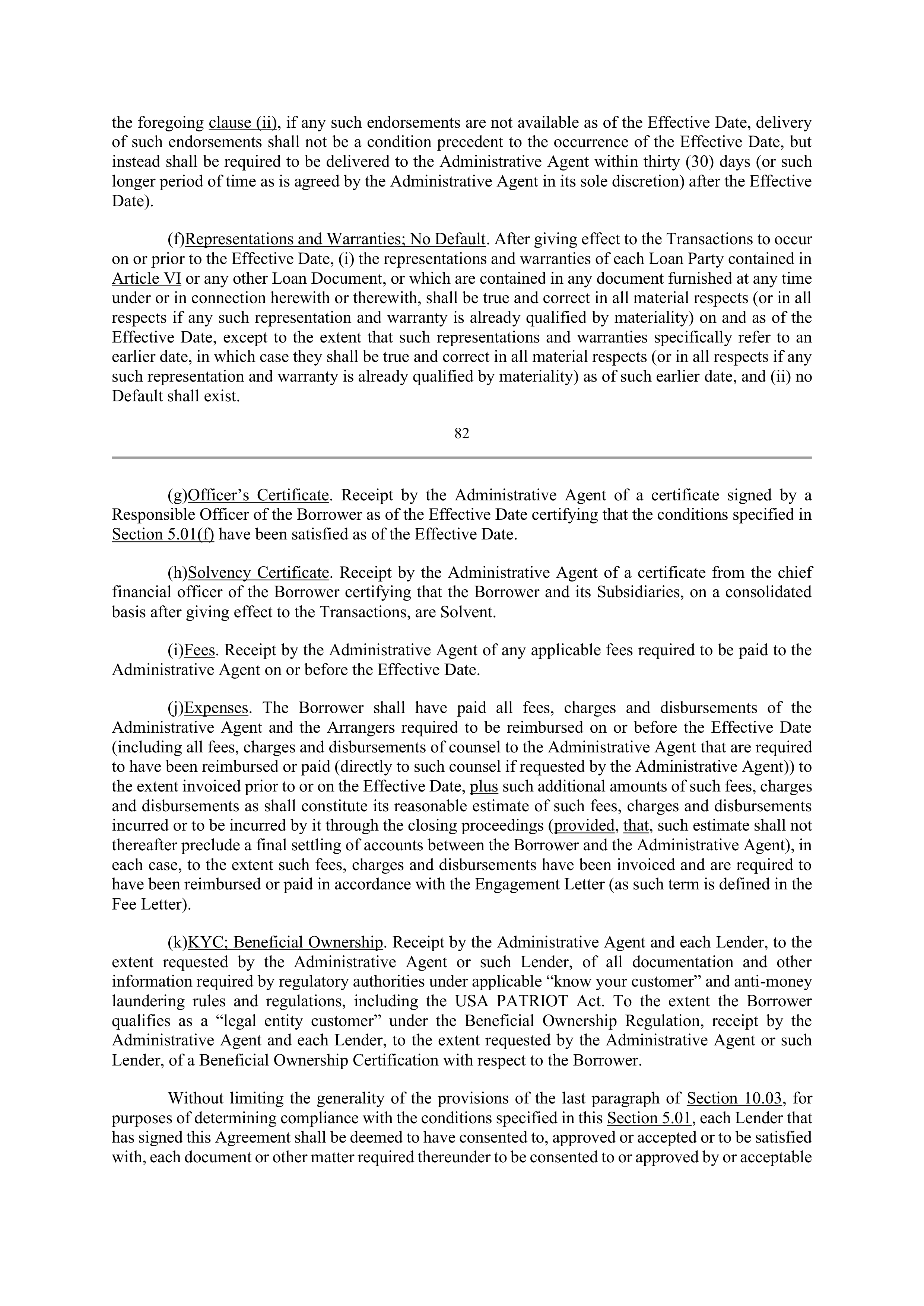 Bank of America Corporation Credit Agreement — page 82