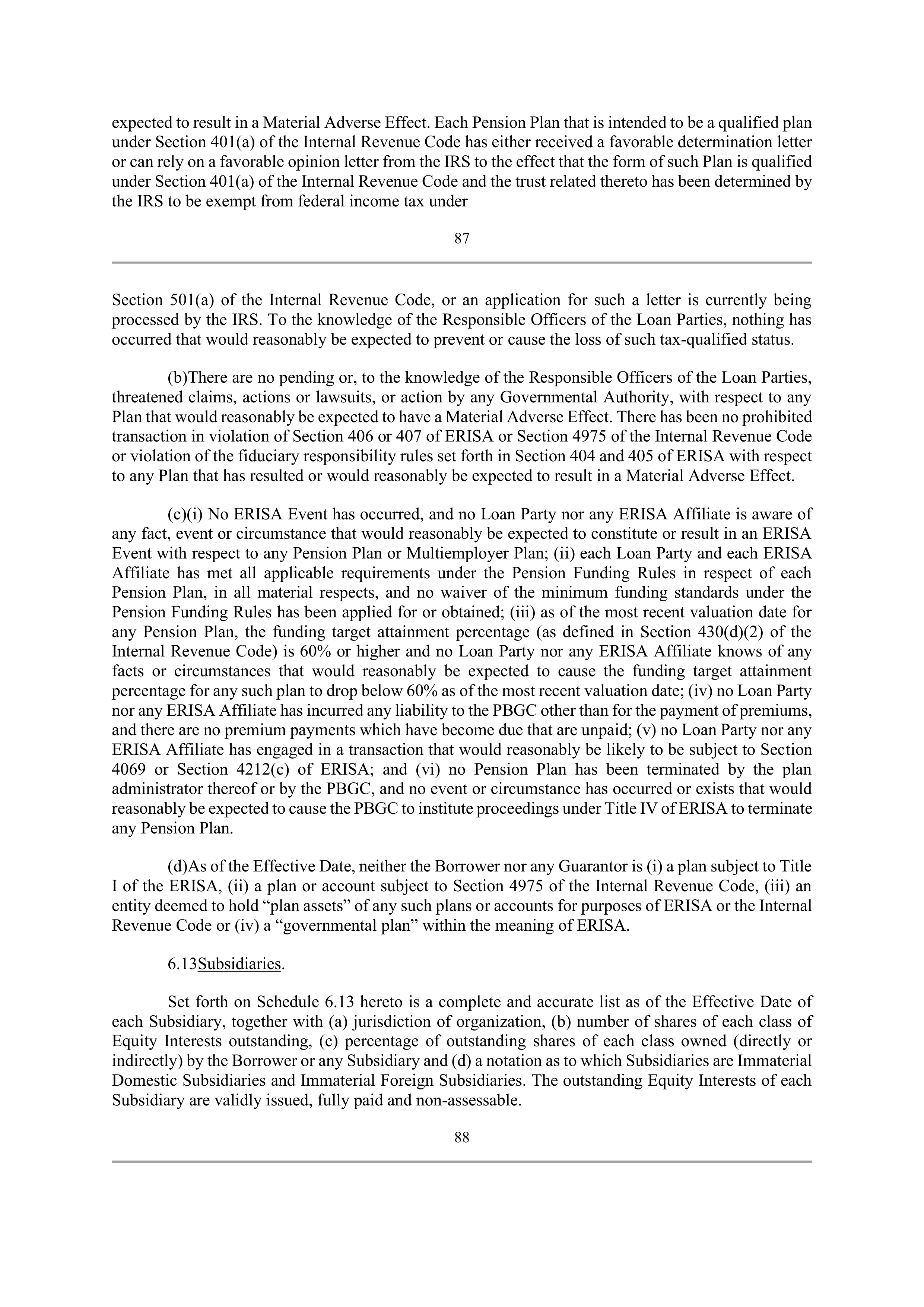 Bank of America Corporation Credit Agreement — page 87