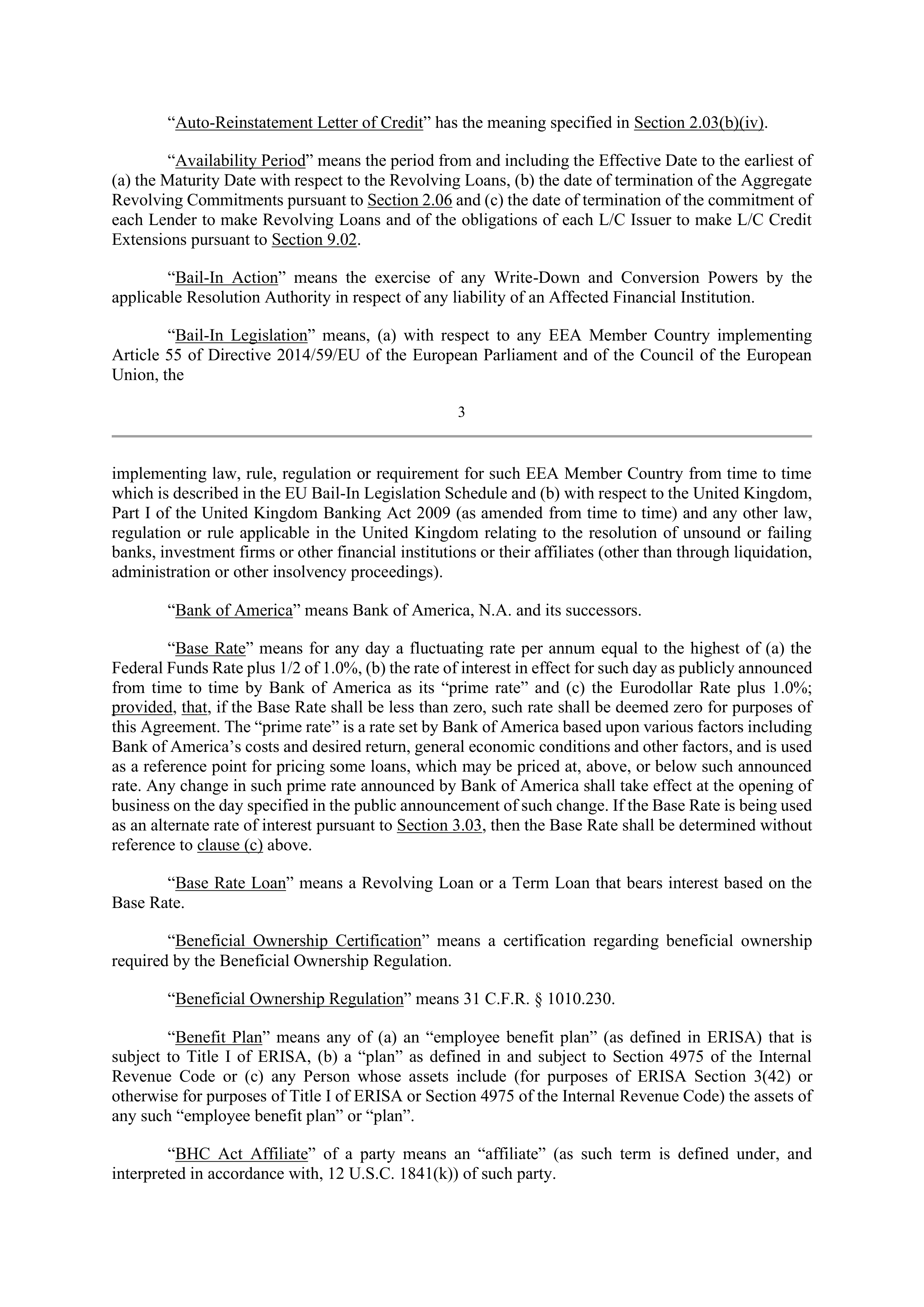 Bank of America Corporation Credit Agreement — page 9