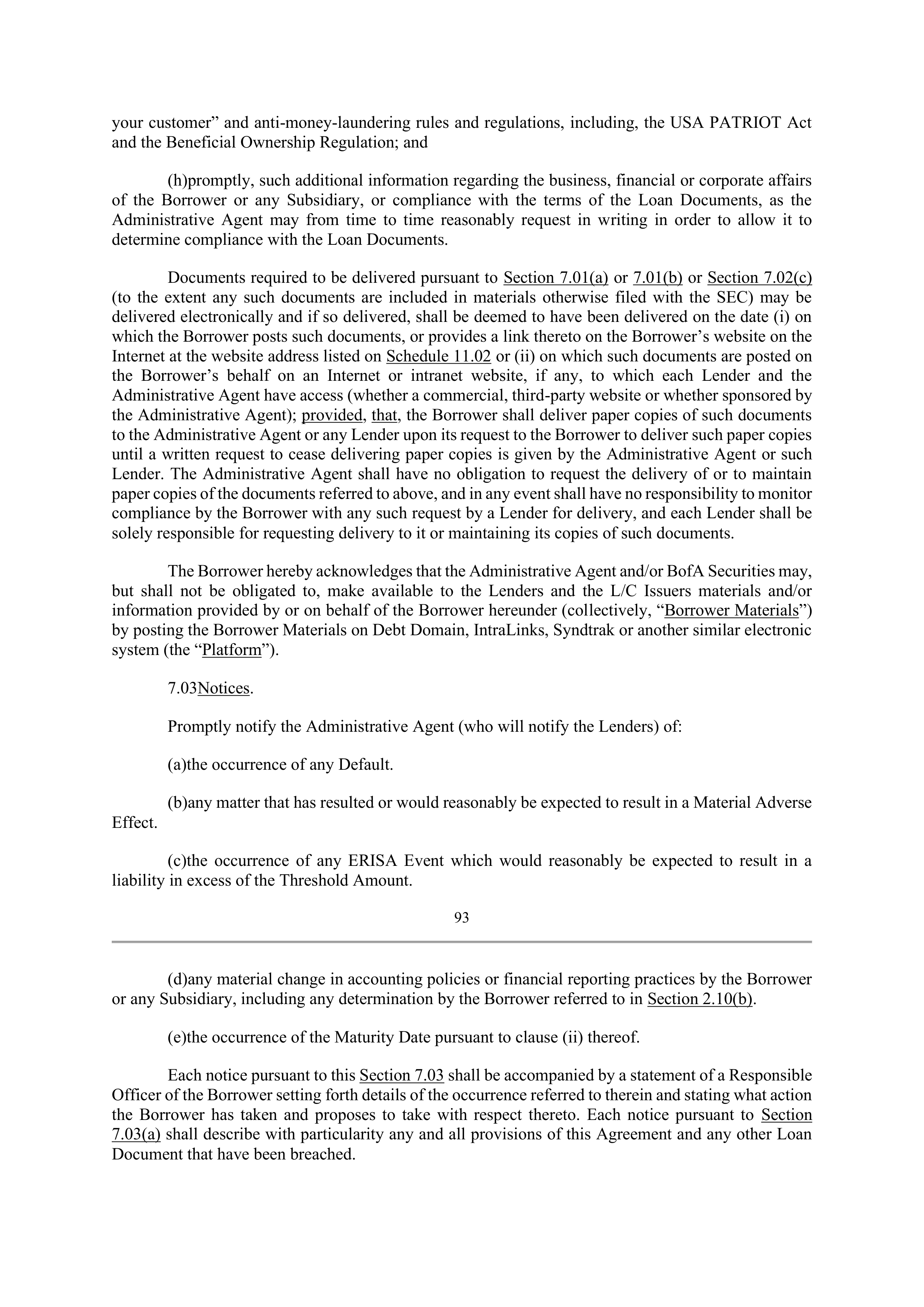 Bank of America Corporation Credit Agreement — page 92