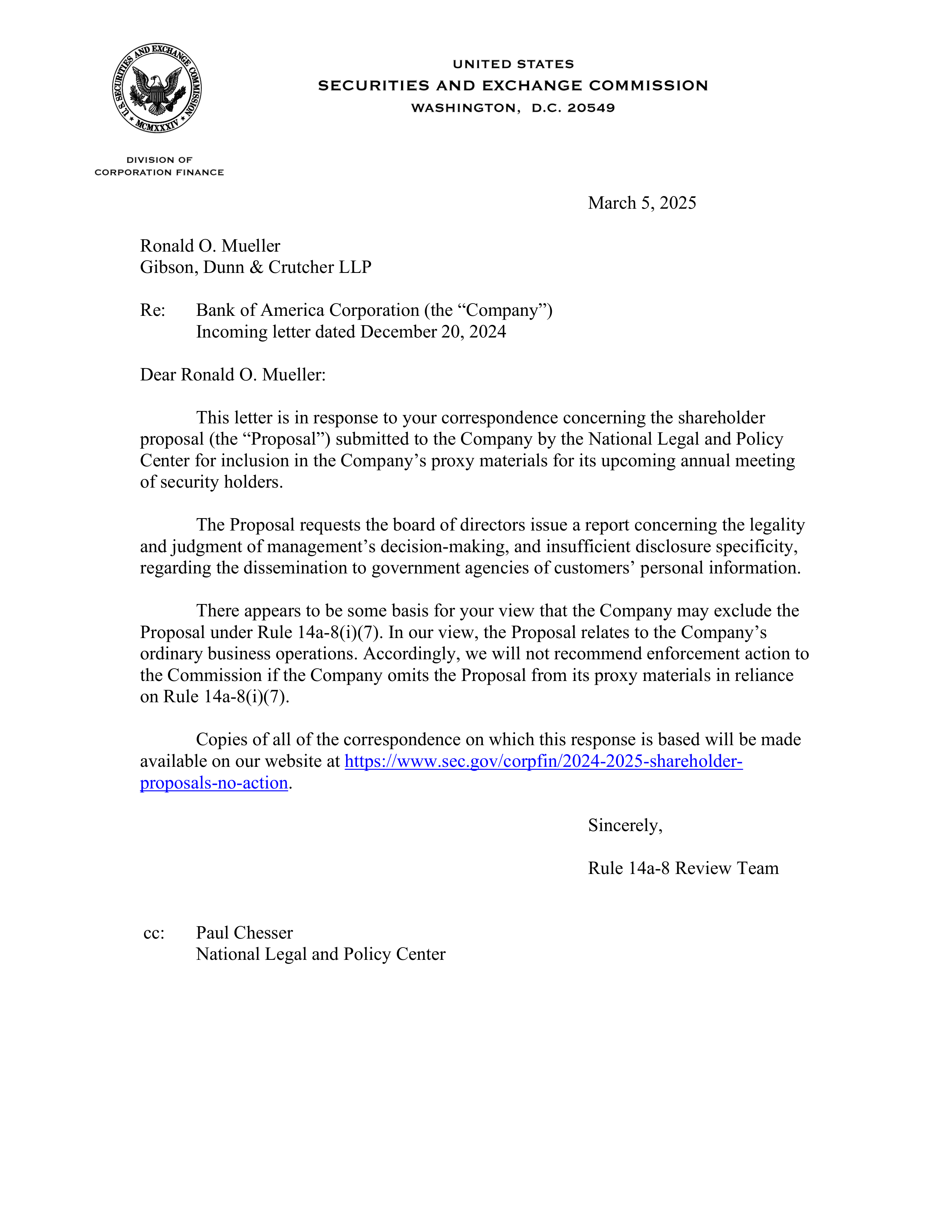 Bank of America Proposal  — page 1