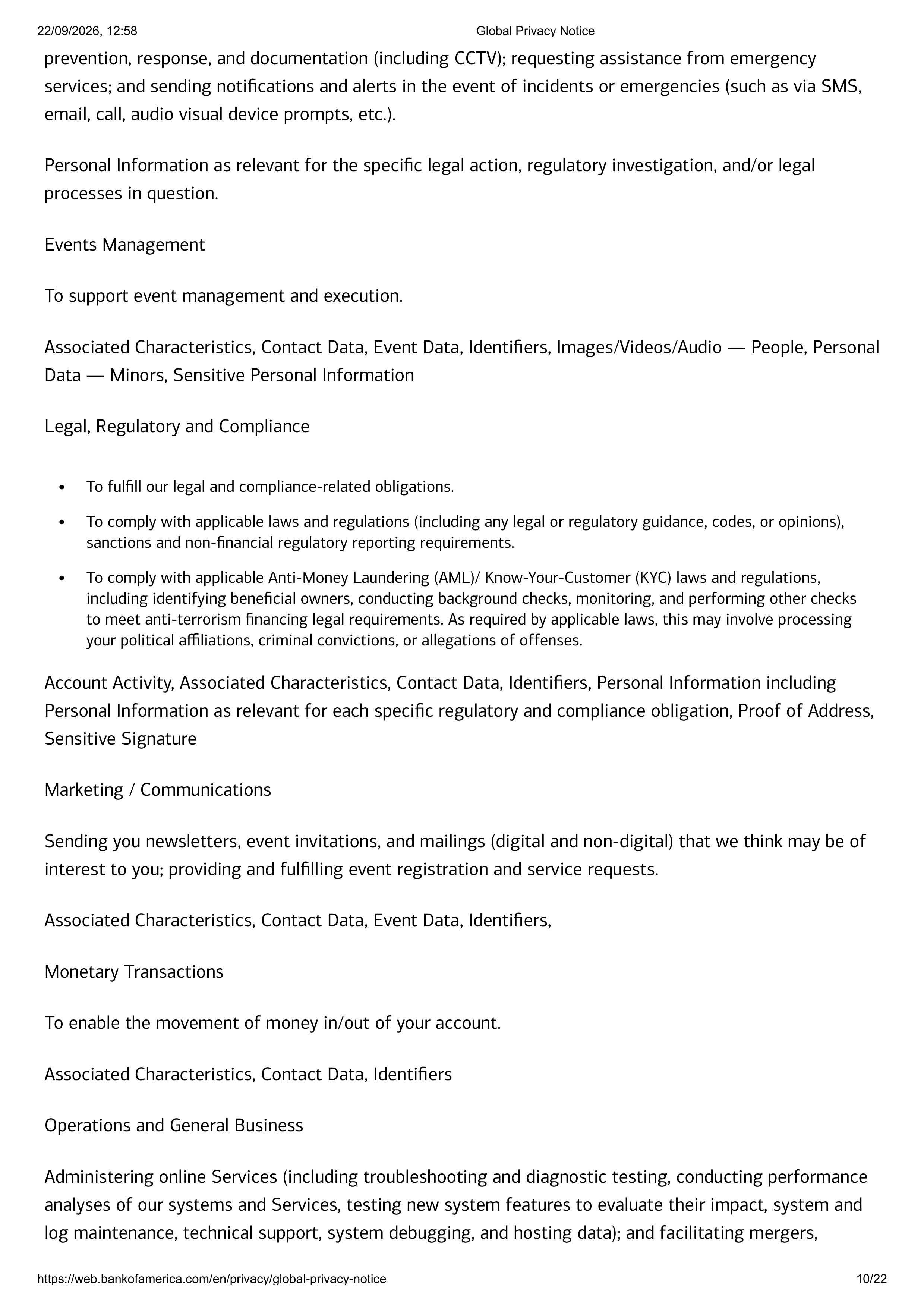 Bank of America Global Supplemental Privacy Notice — page 10