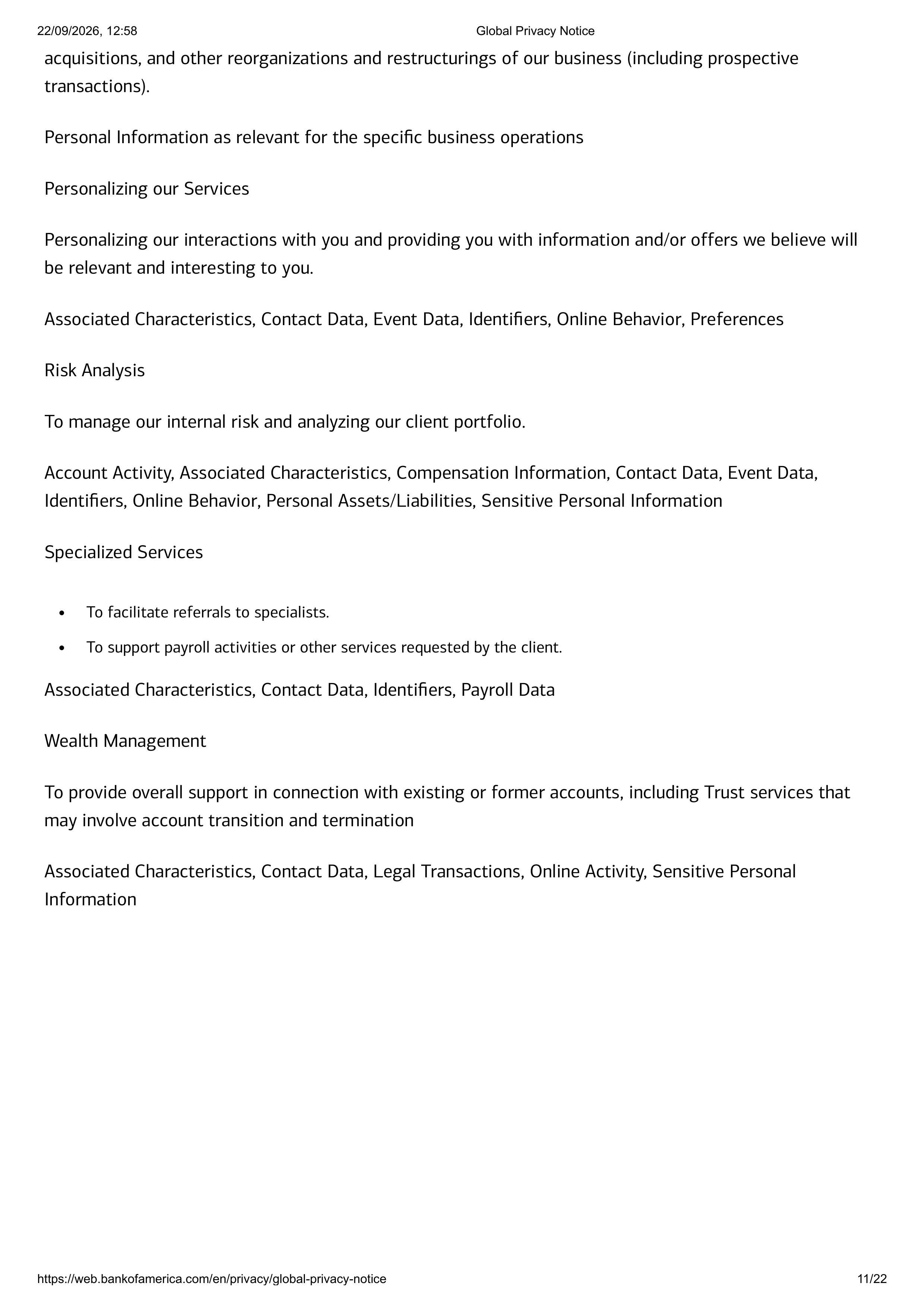 Bank of America Global Supplemental Privacy Notice — page 11