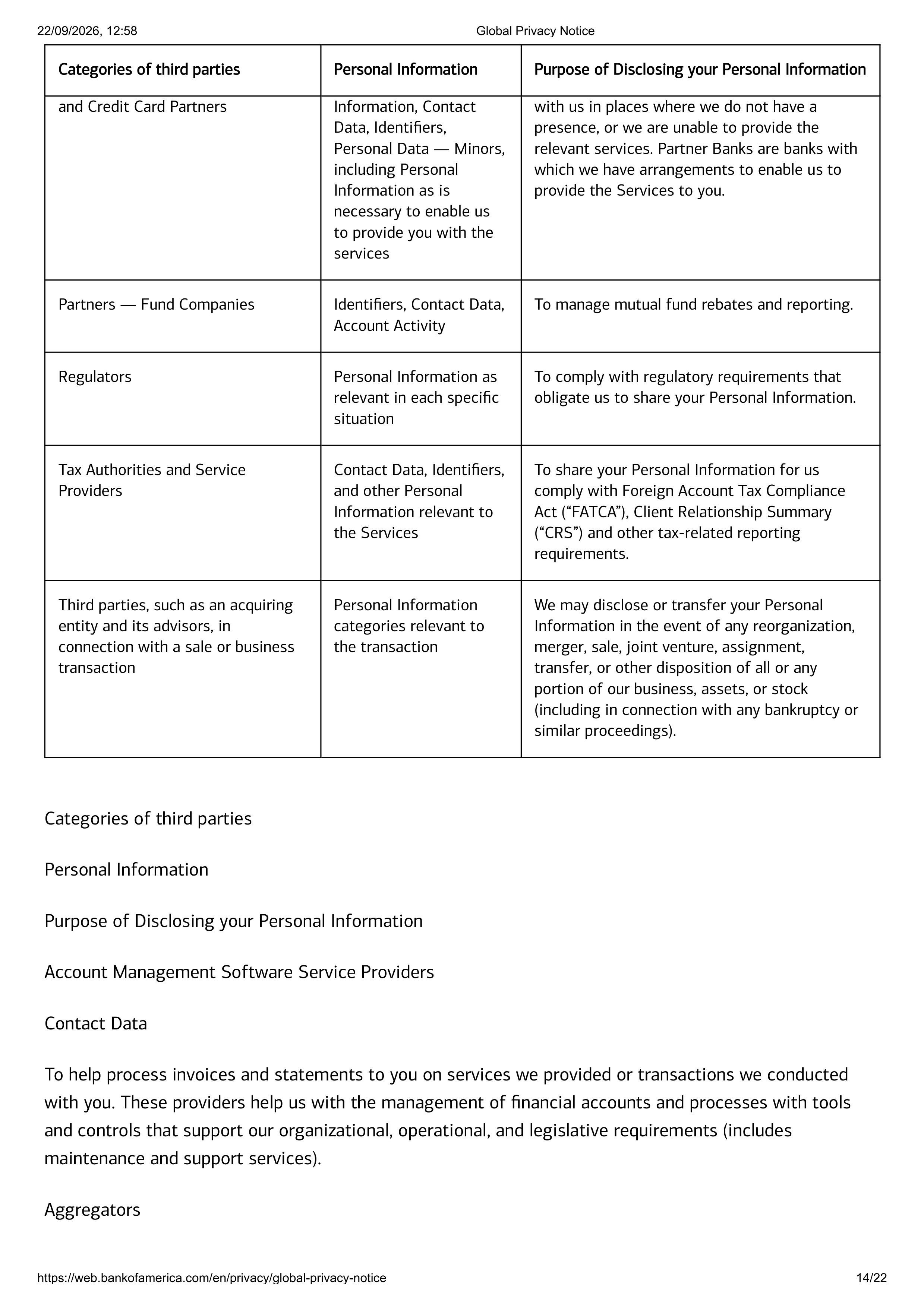 Bank of America Global Supplemental Privacy Notice — page 14