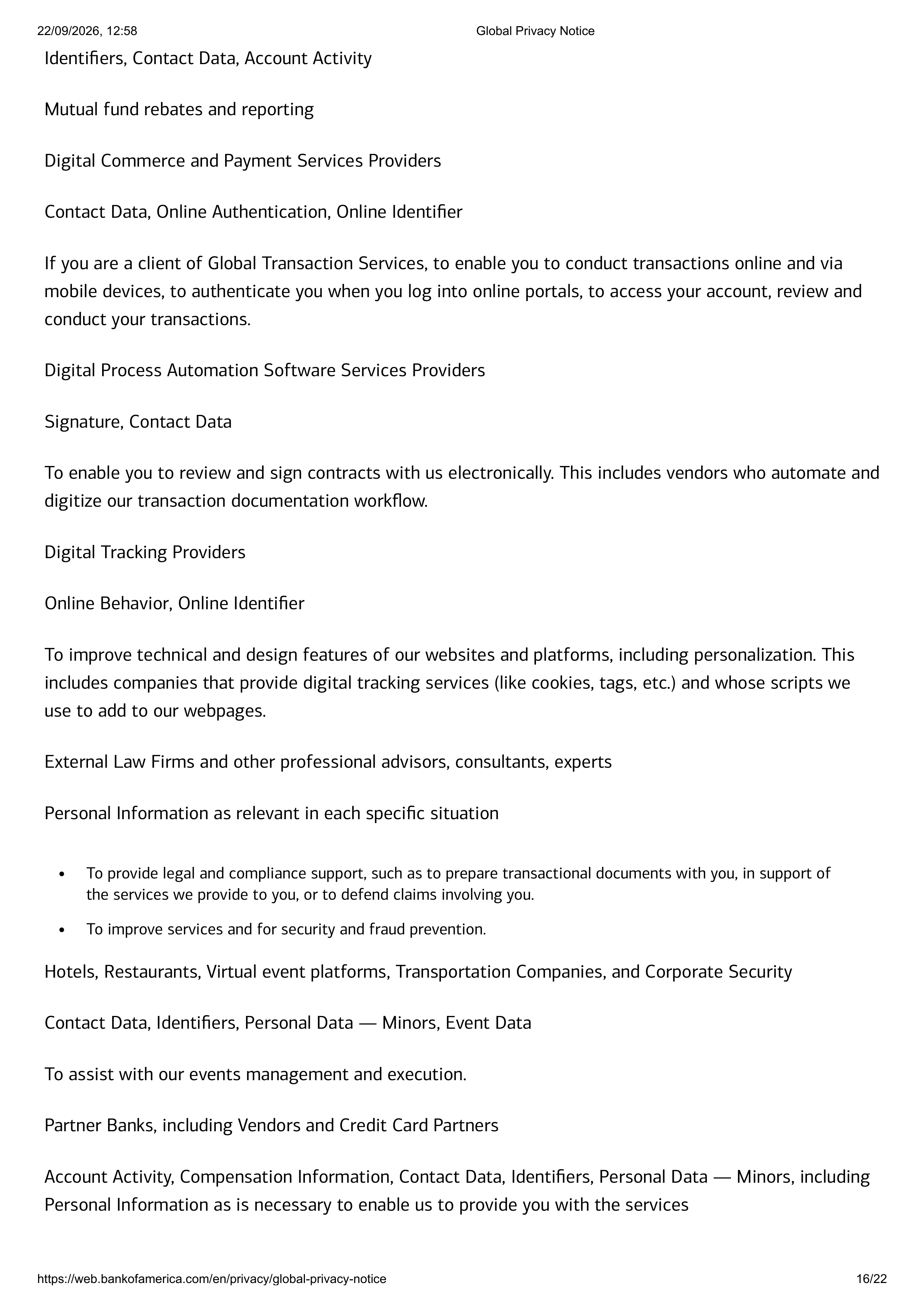 Bank of America Global Supplemental Privacy Notice — page 16