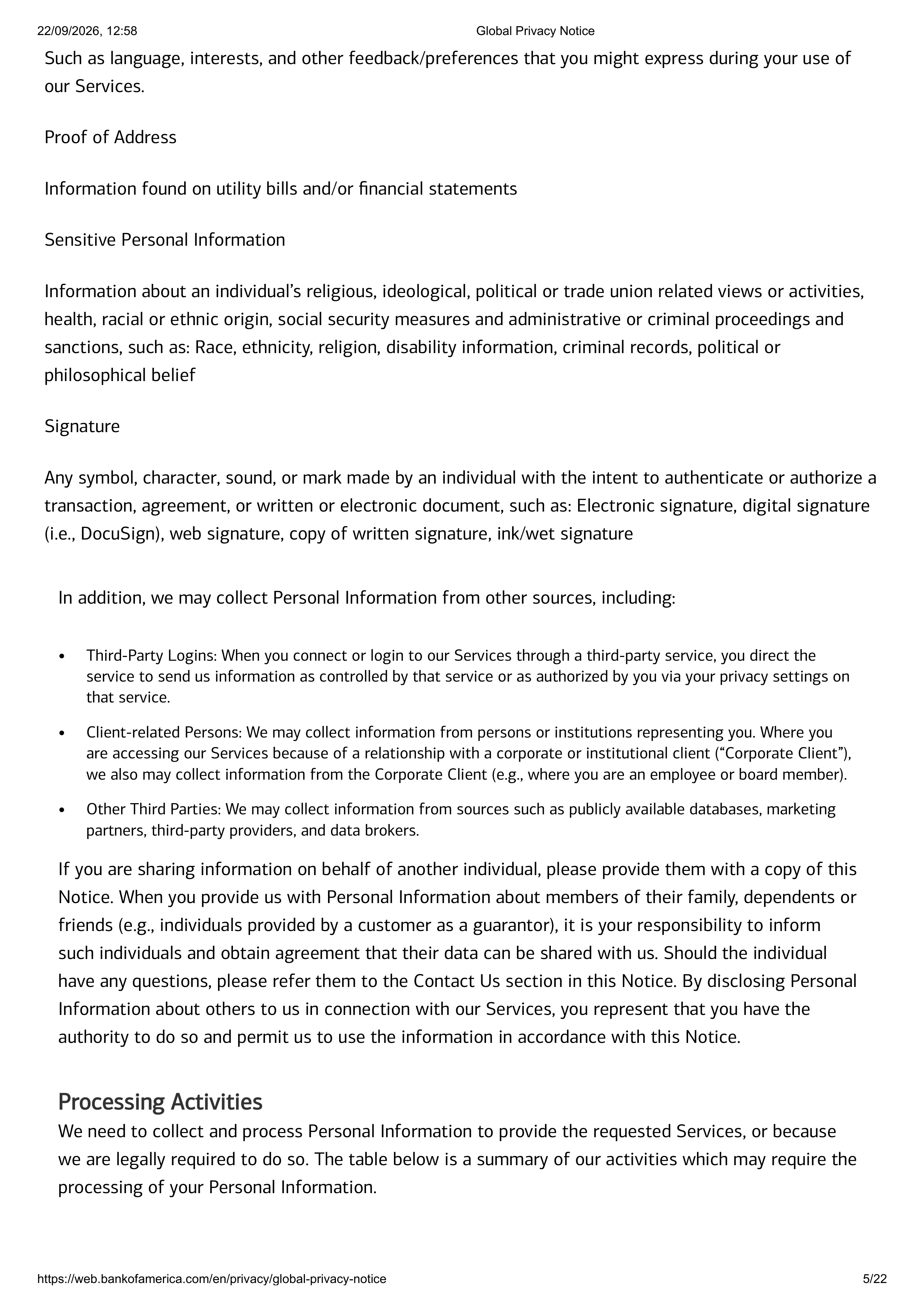 Bank of America Global Supplemental Privacy Notice — page 5