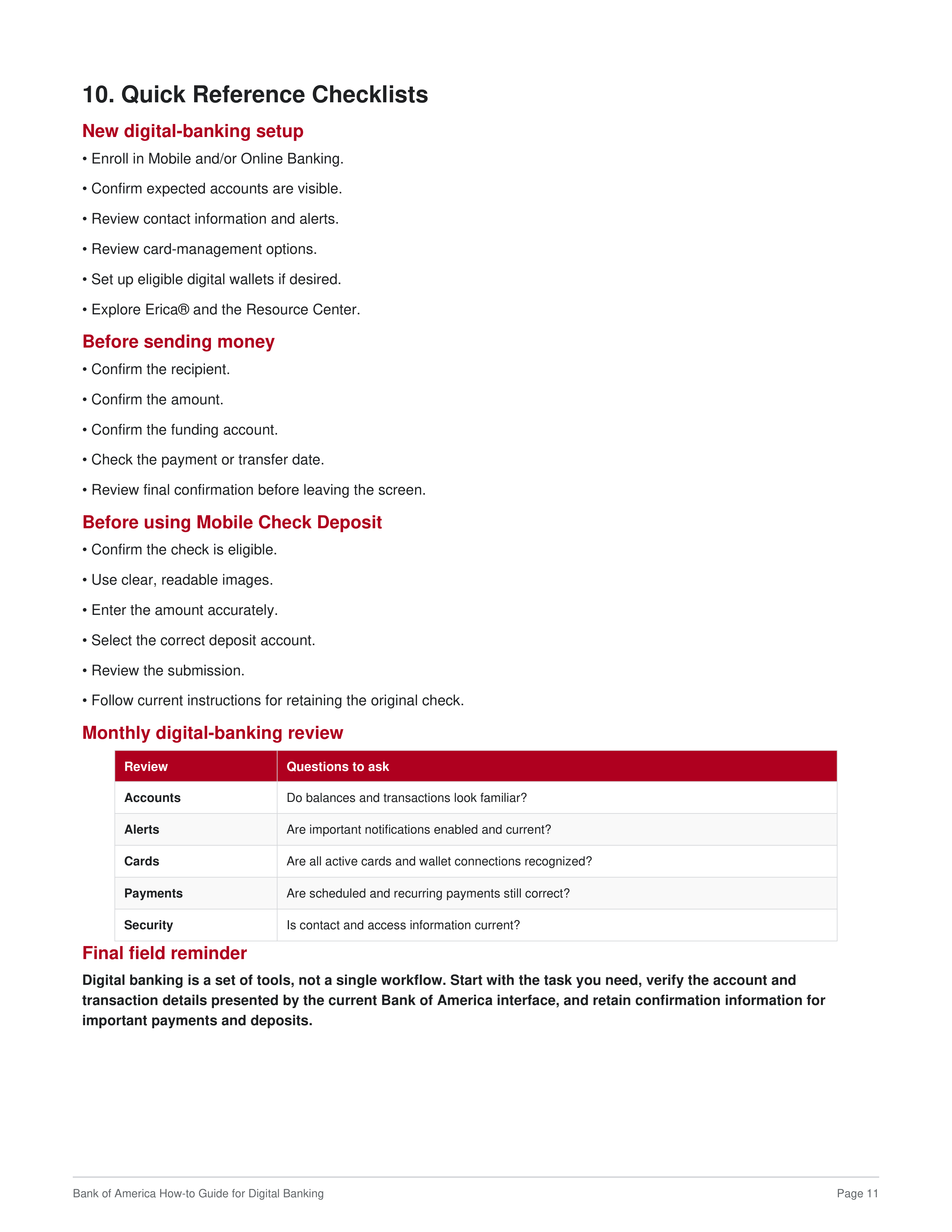 Bank of America How to Guide for Digital Banking — page 11
