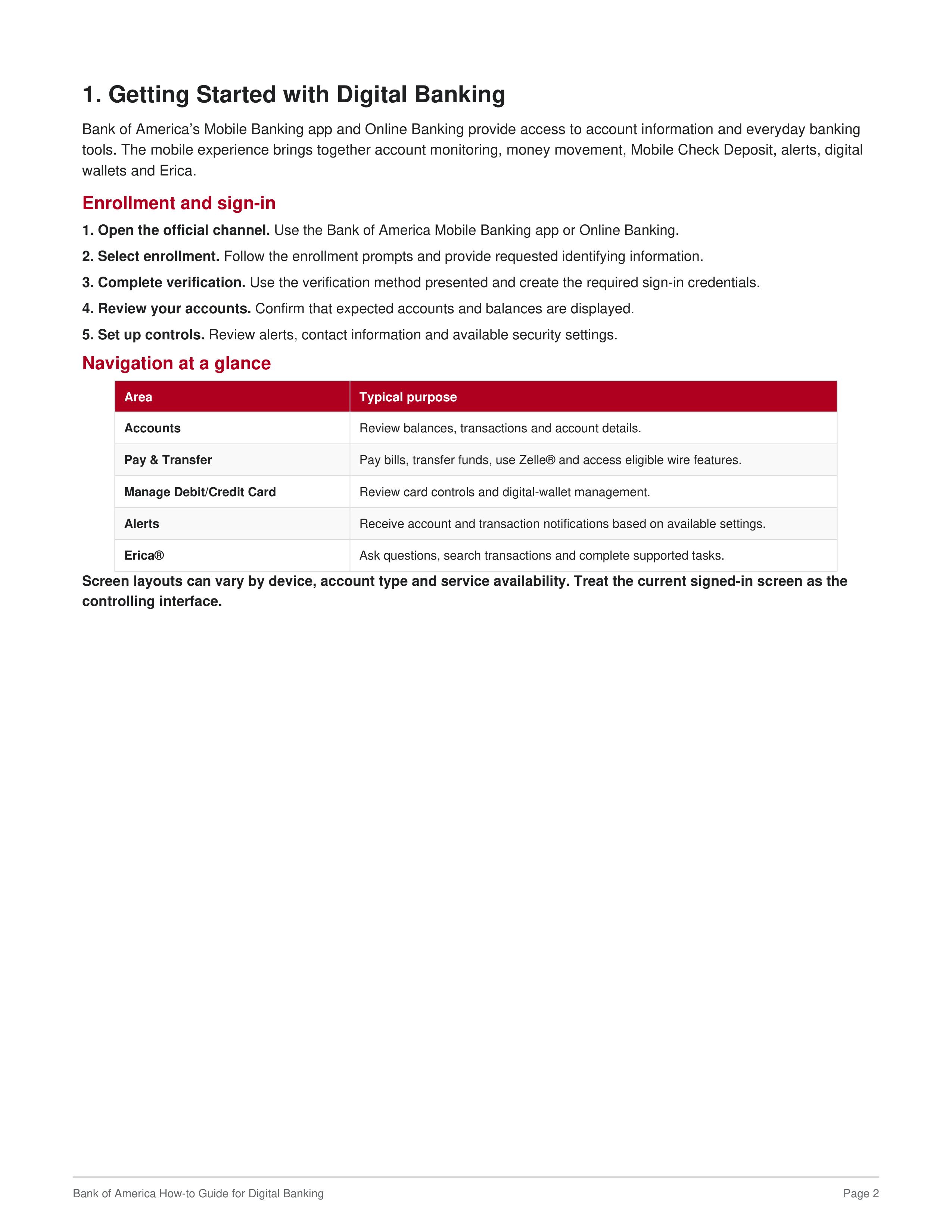 Bank of America How to Guide for Digital Banking — page 2