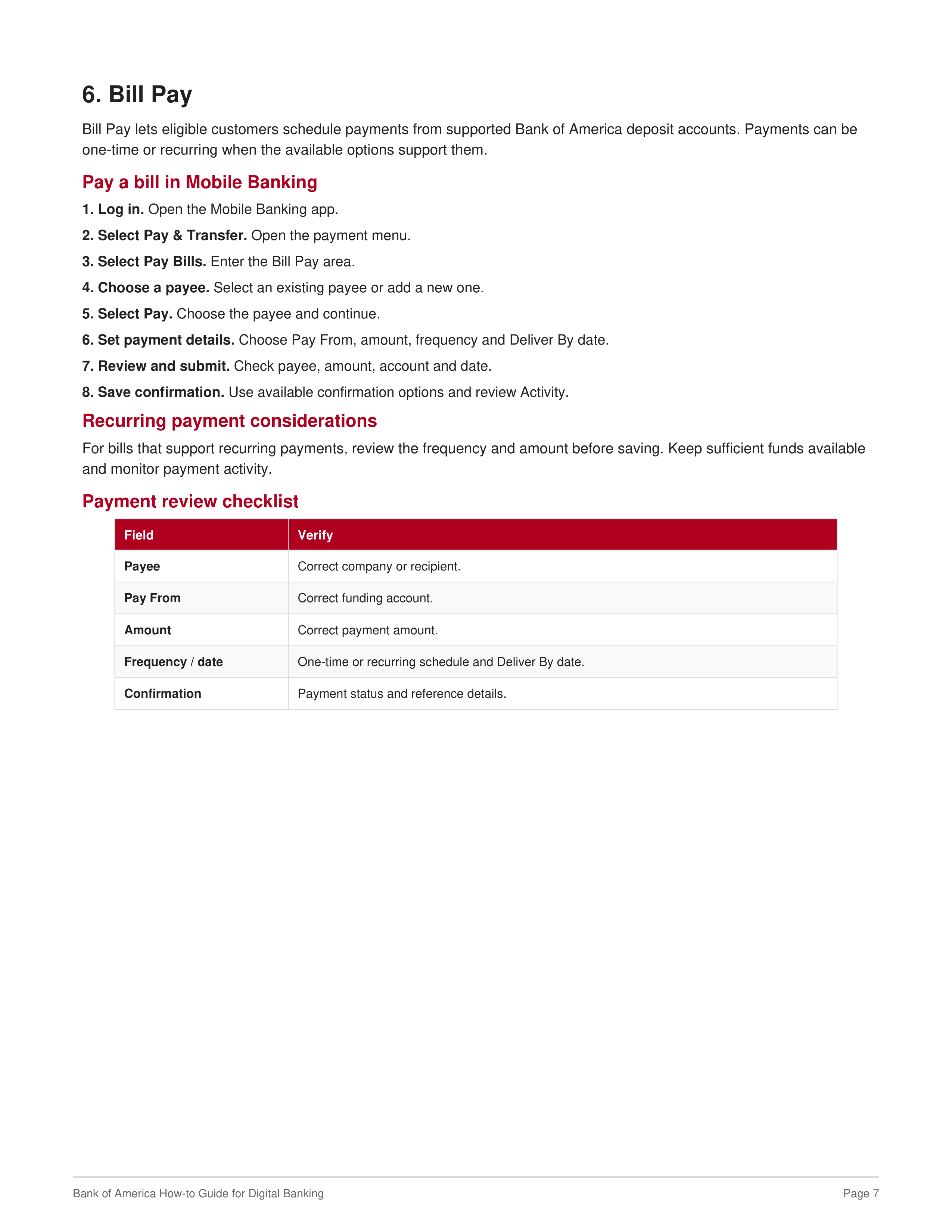 Bank of America How to Guide for Digital Banking — page 7