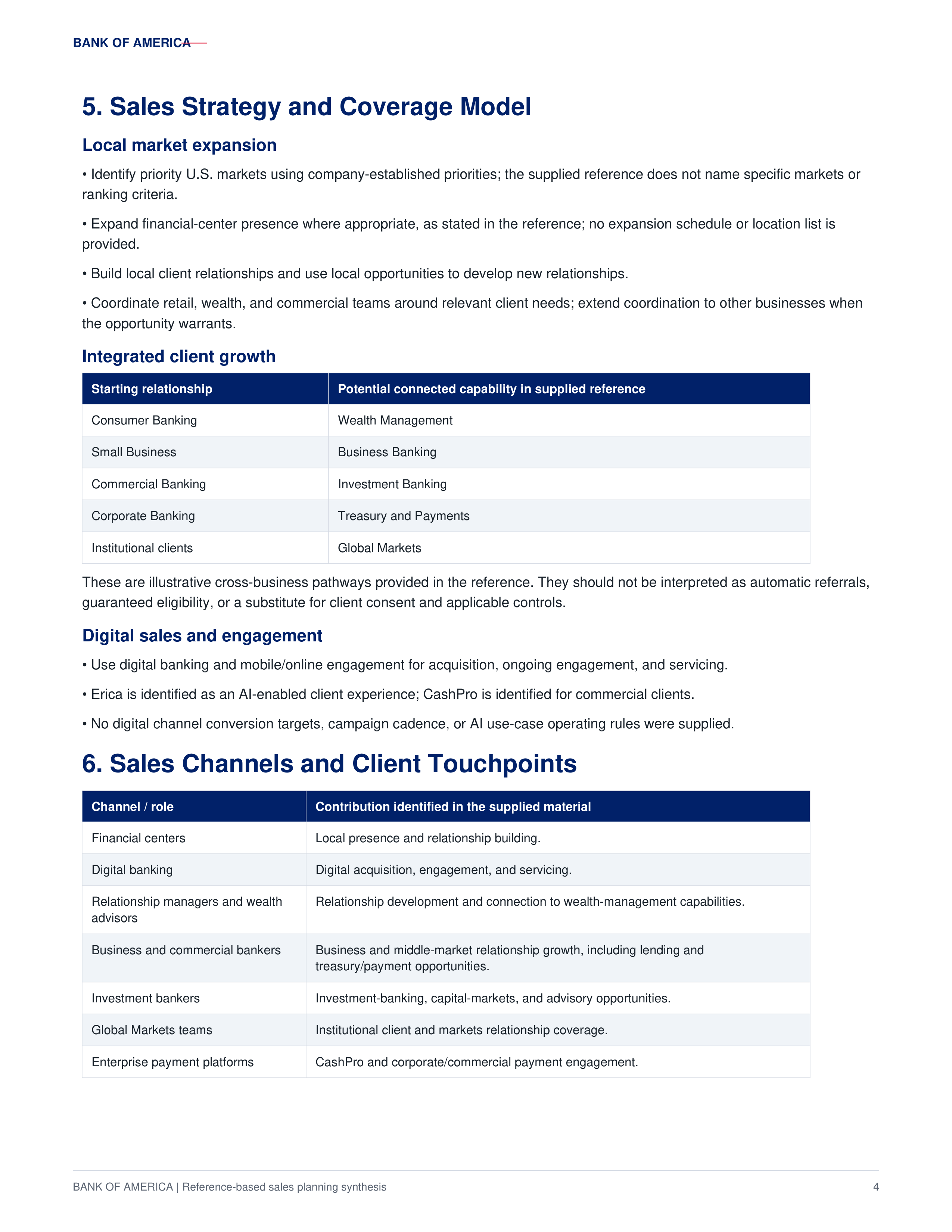 Bank of America Local Market Expansion & Integrated Client Growth Sales Plan — page 4