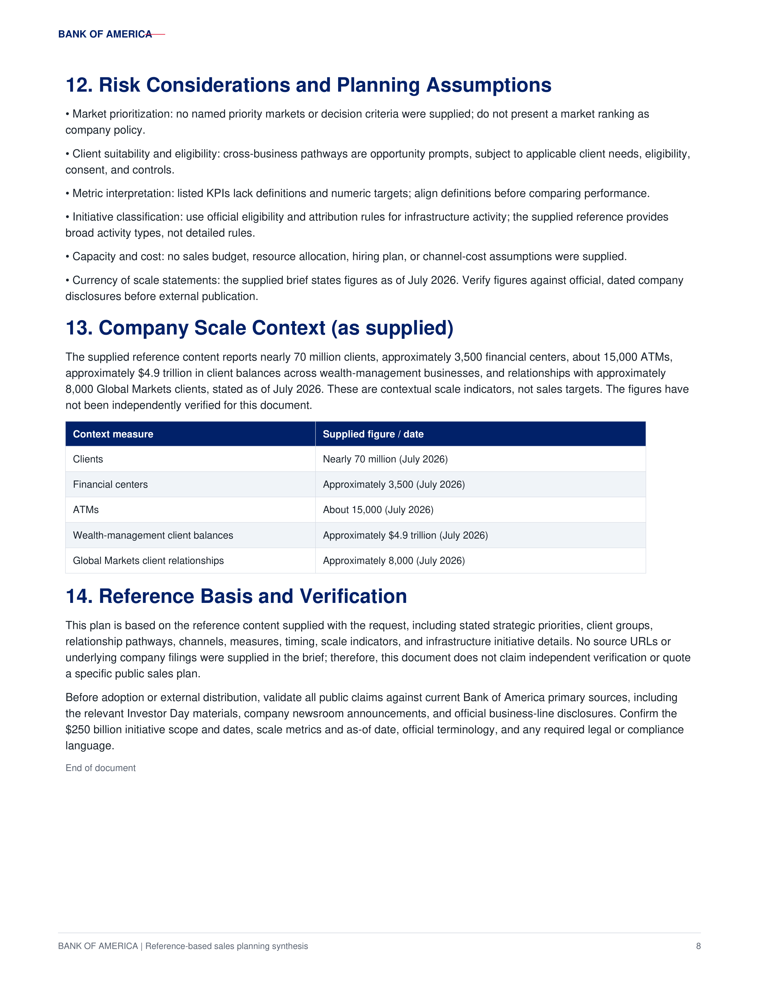 Bank of America Local Market Expansion & Integrated Client Growth Sales Plan — page 8