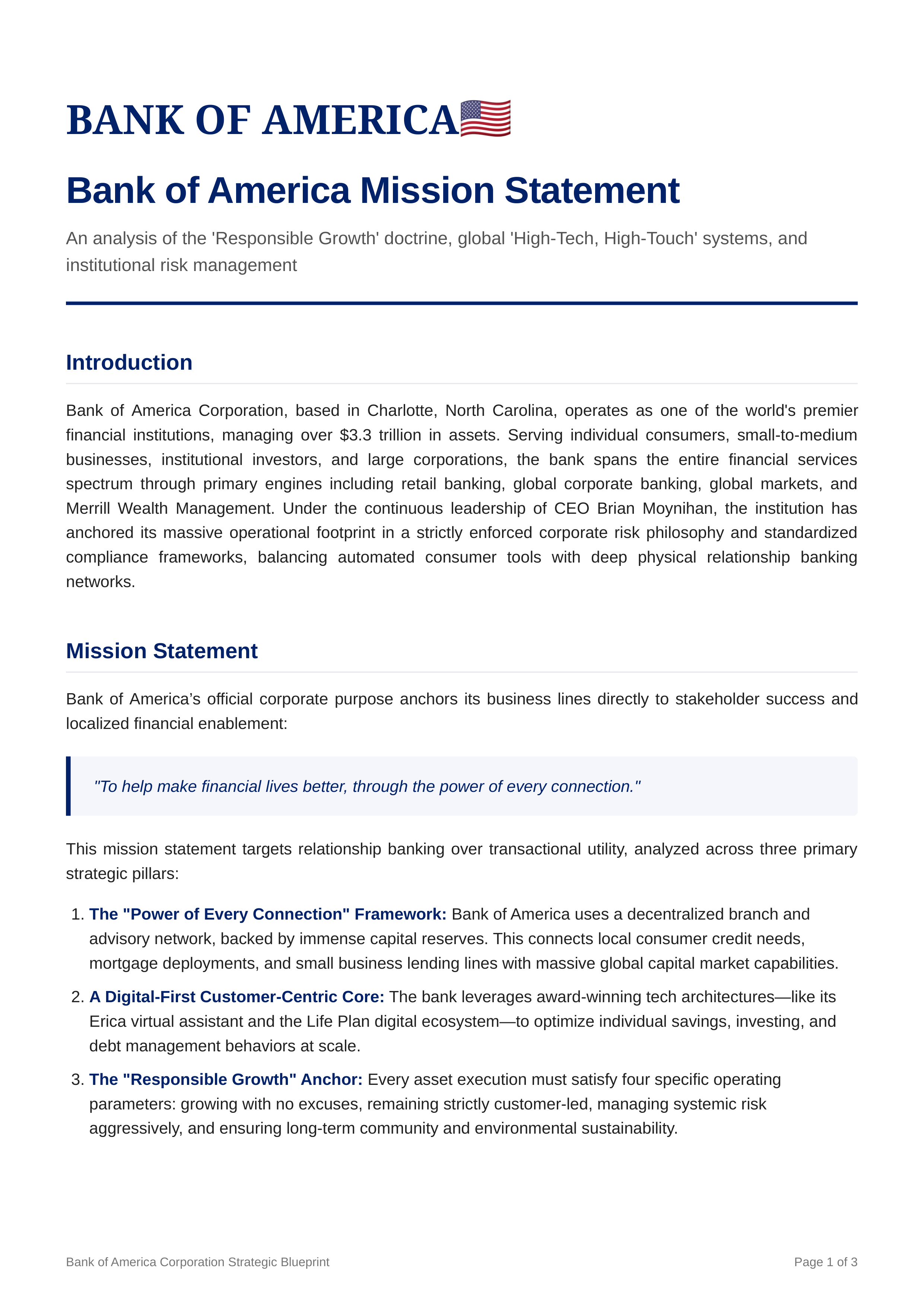 Bank of America Mission Statement — page 1