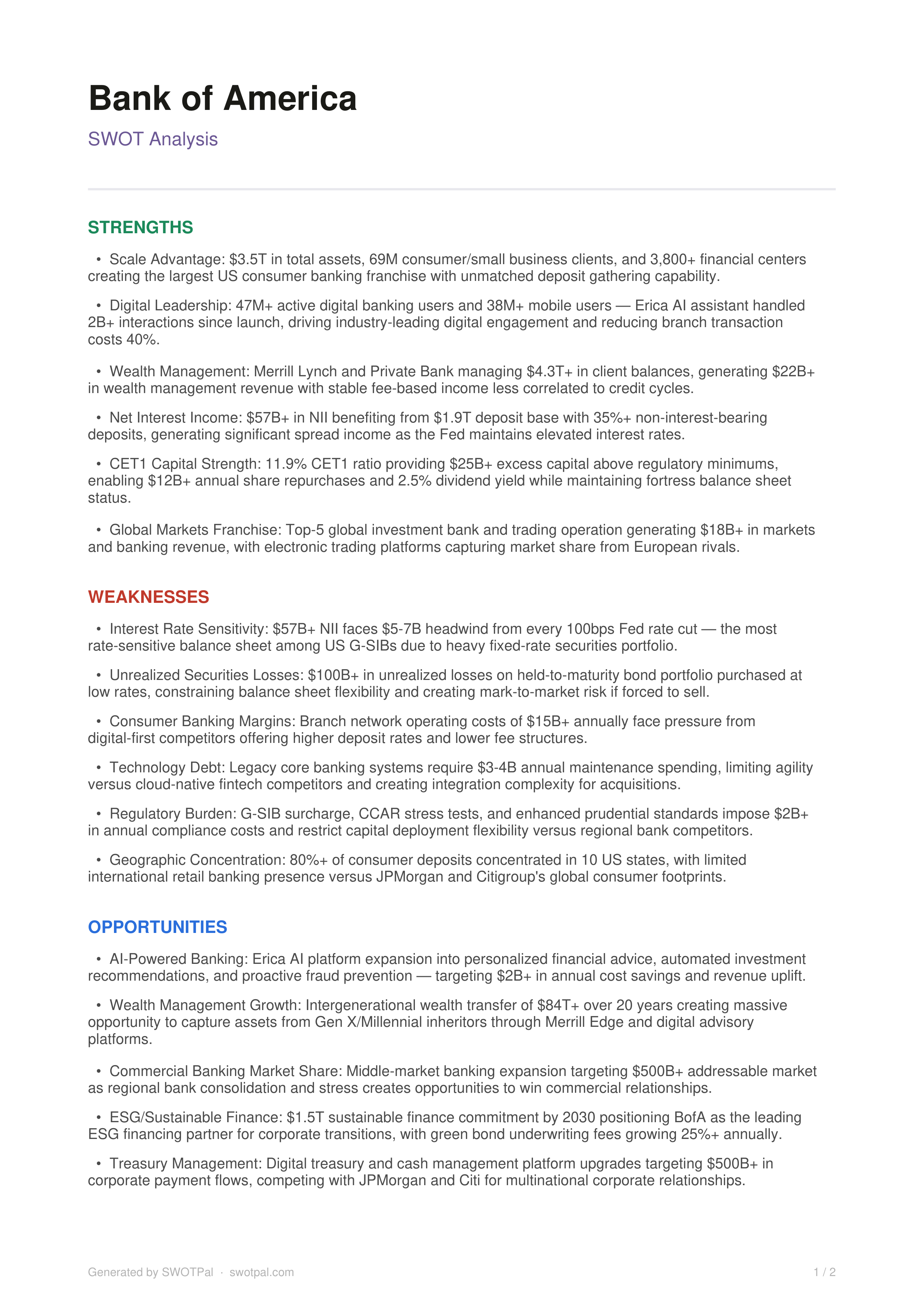 Bank of America SWOT Analysis — page 1