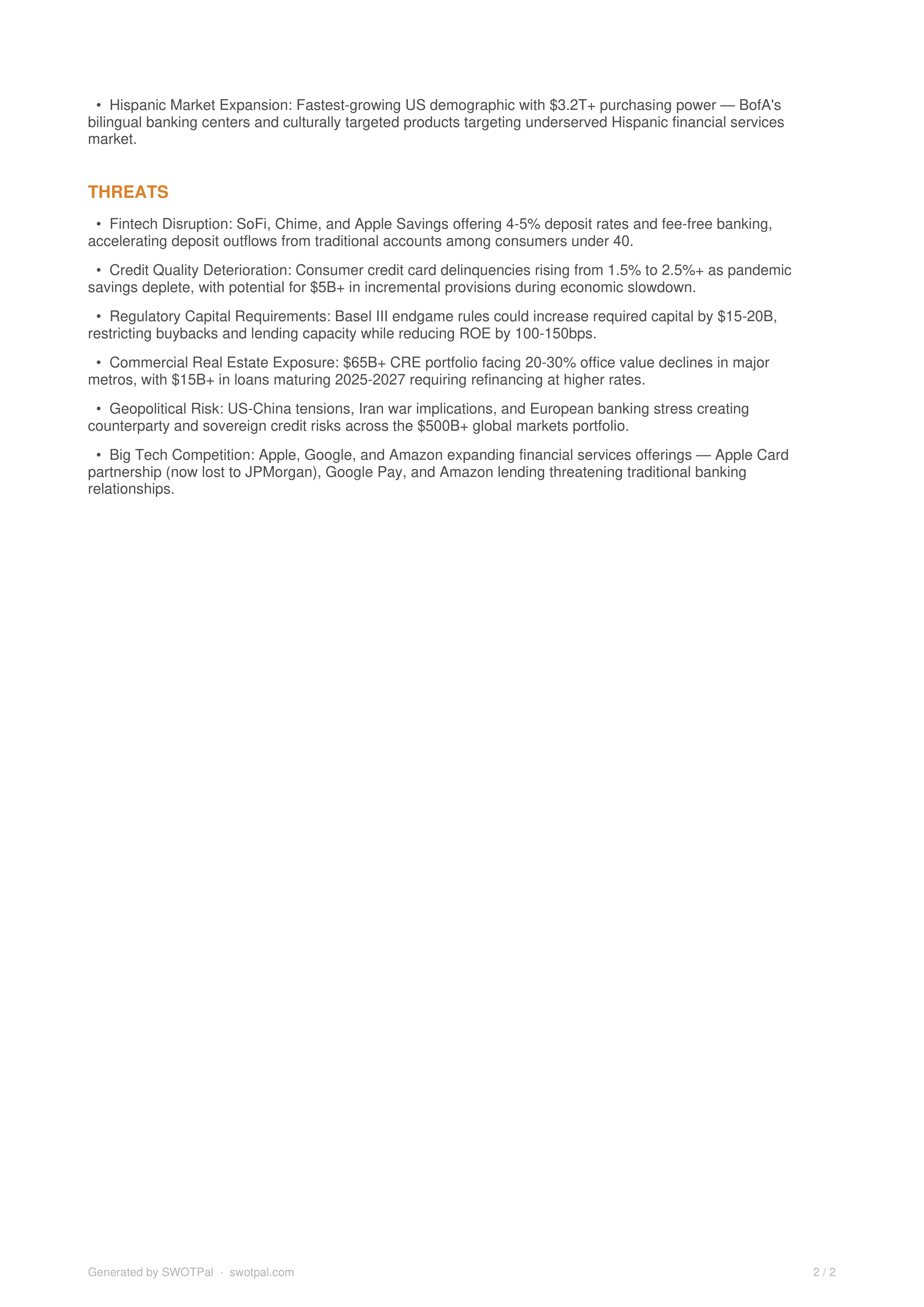 Bank of America SWOT Analysis — page 2