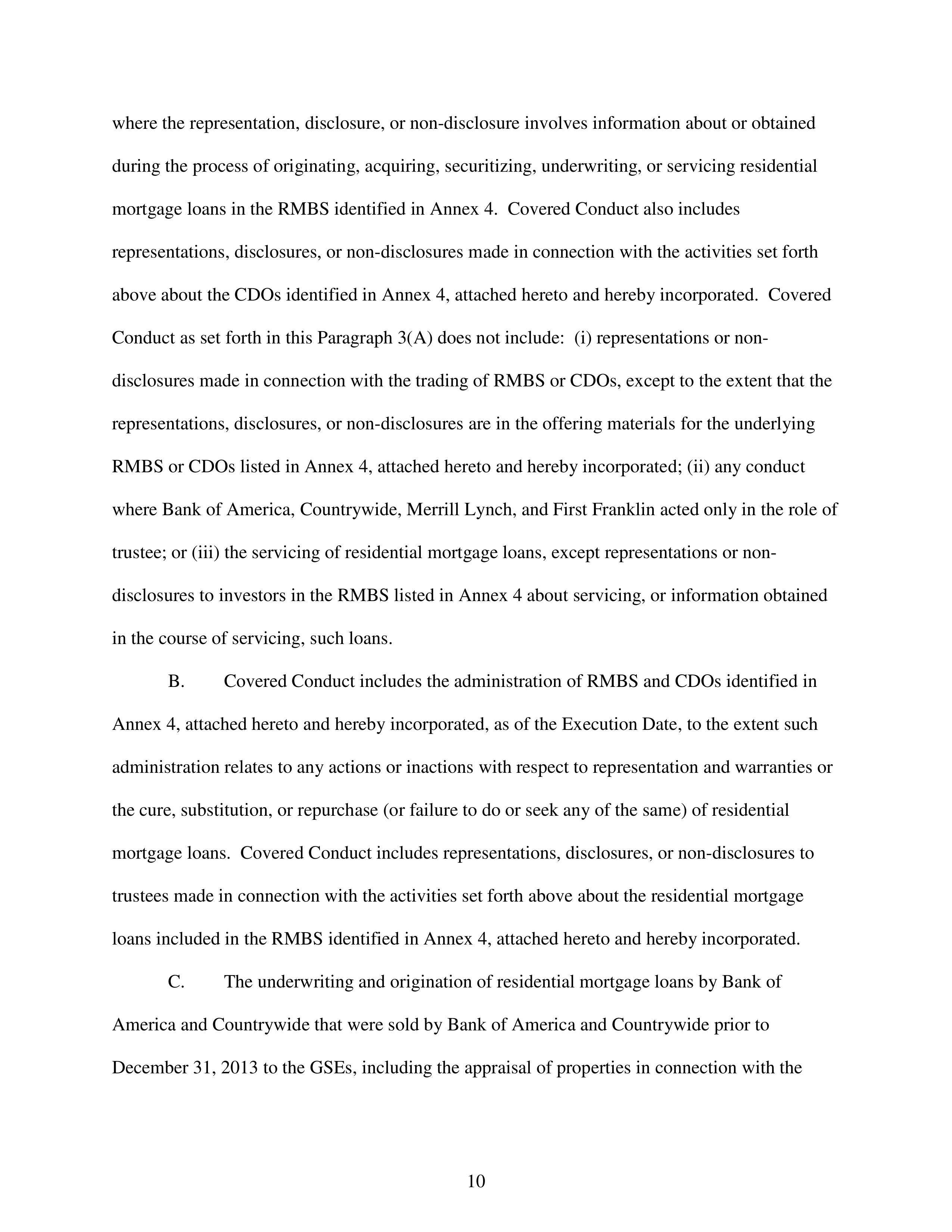 Bank of America Settlement Agreement — page 10