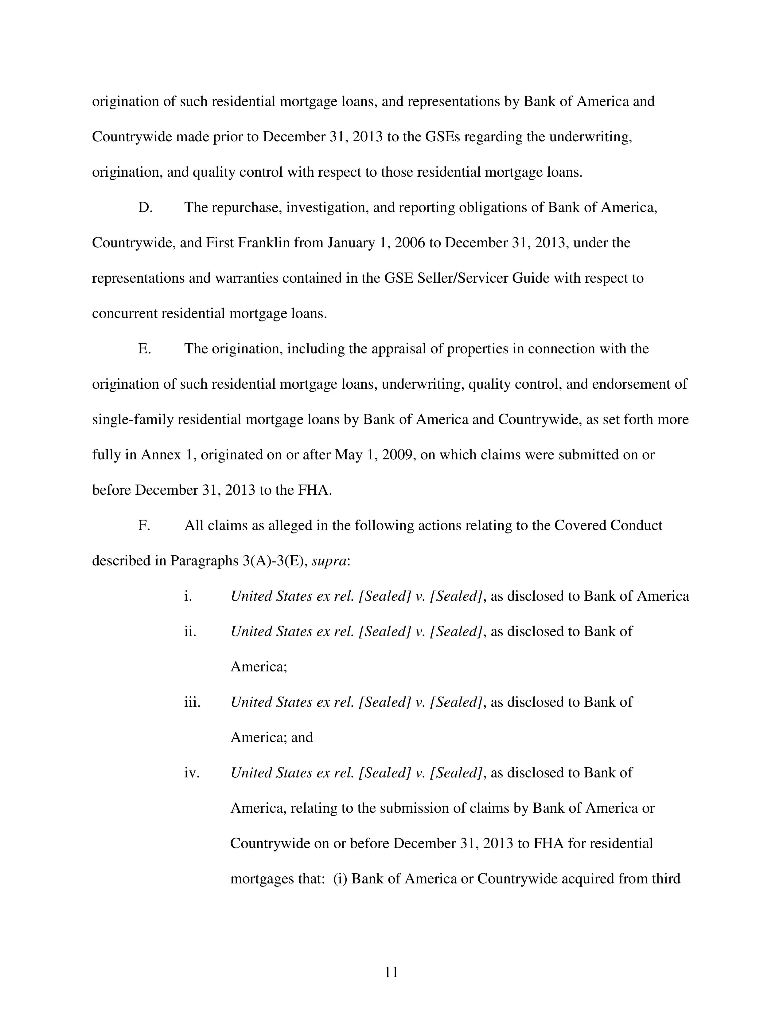 Bank of America Settlement Agreement — page 11
