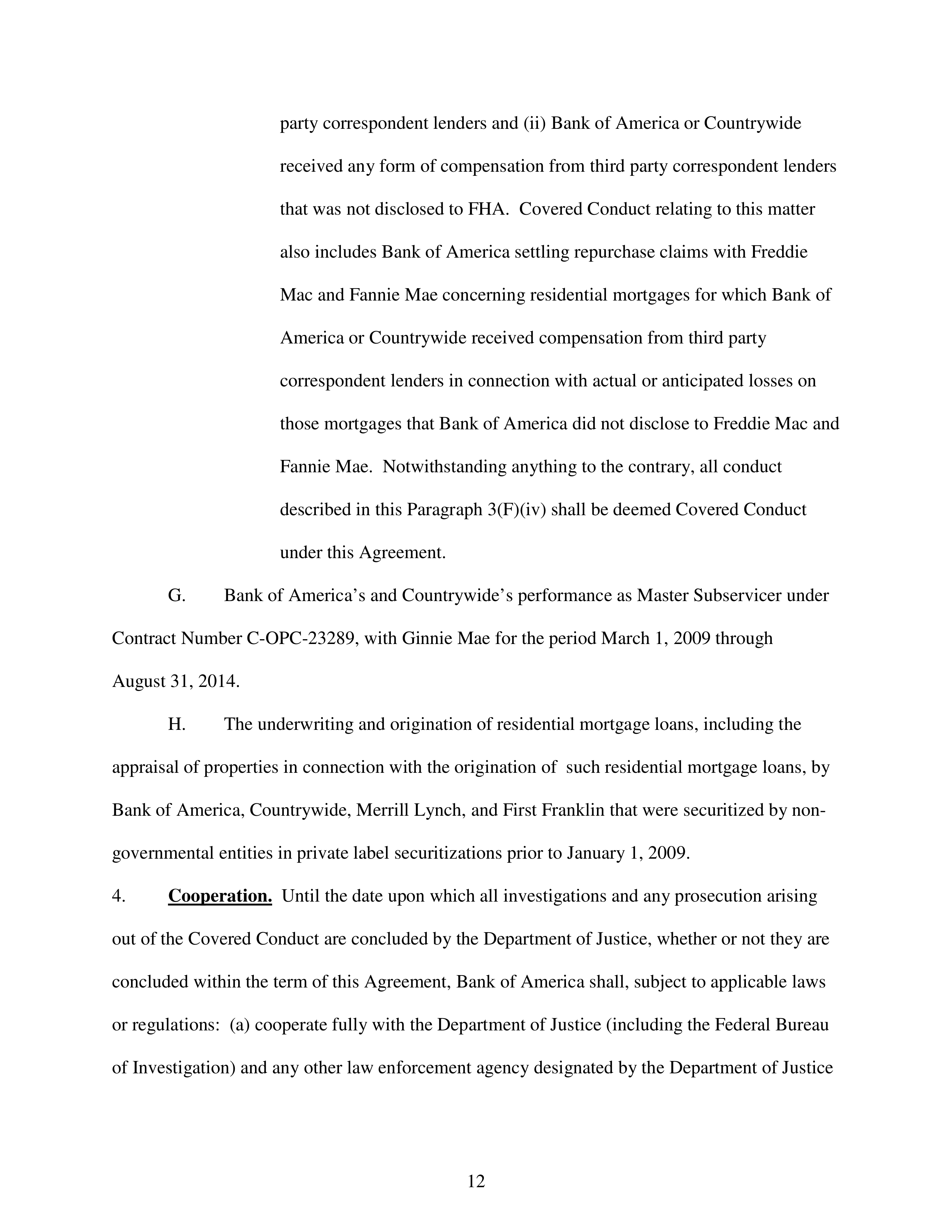 Bank of America Settlement Agreement — page 12