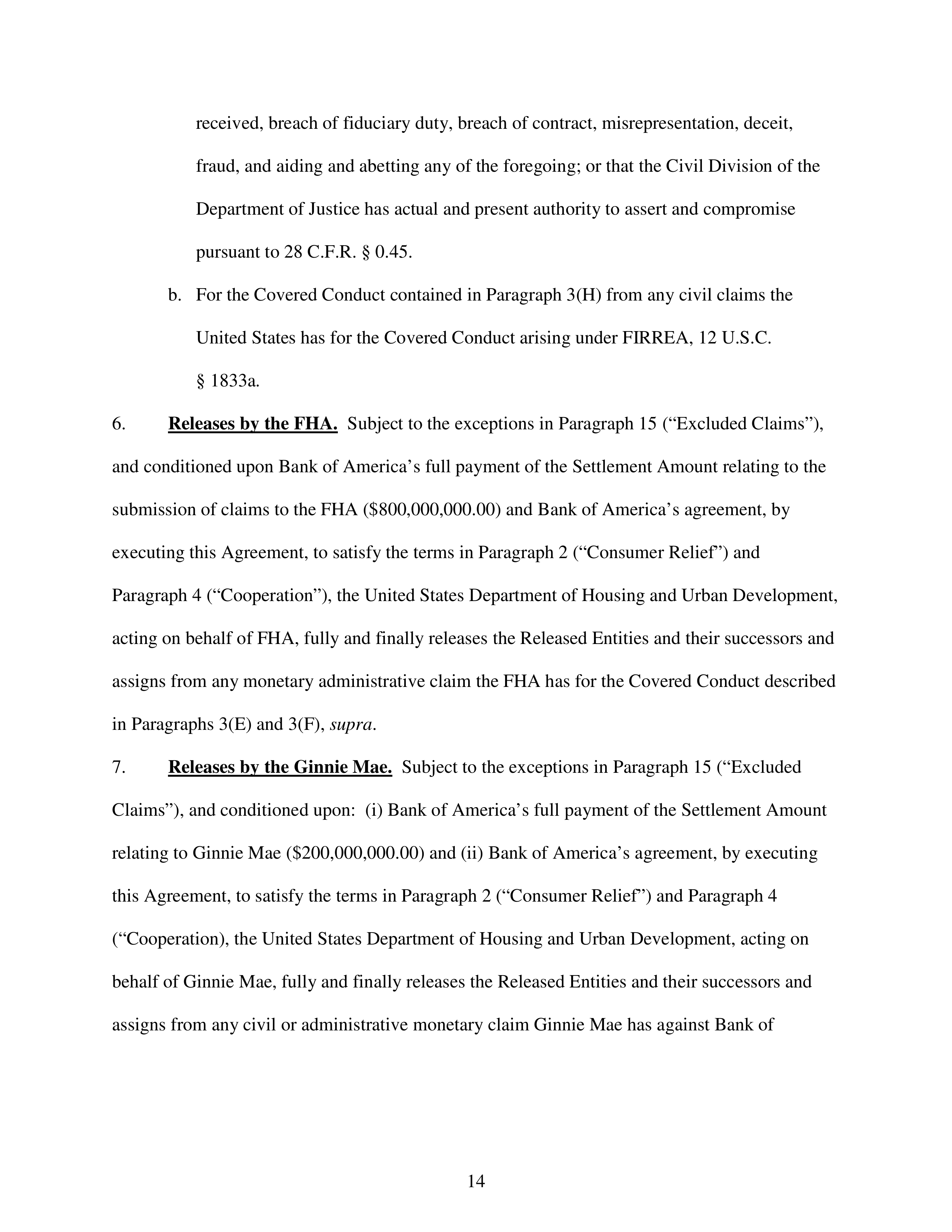 Bank of America Settlement Agreement — page 14