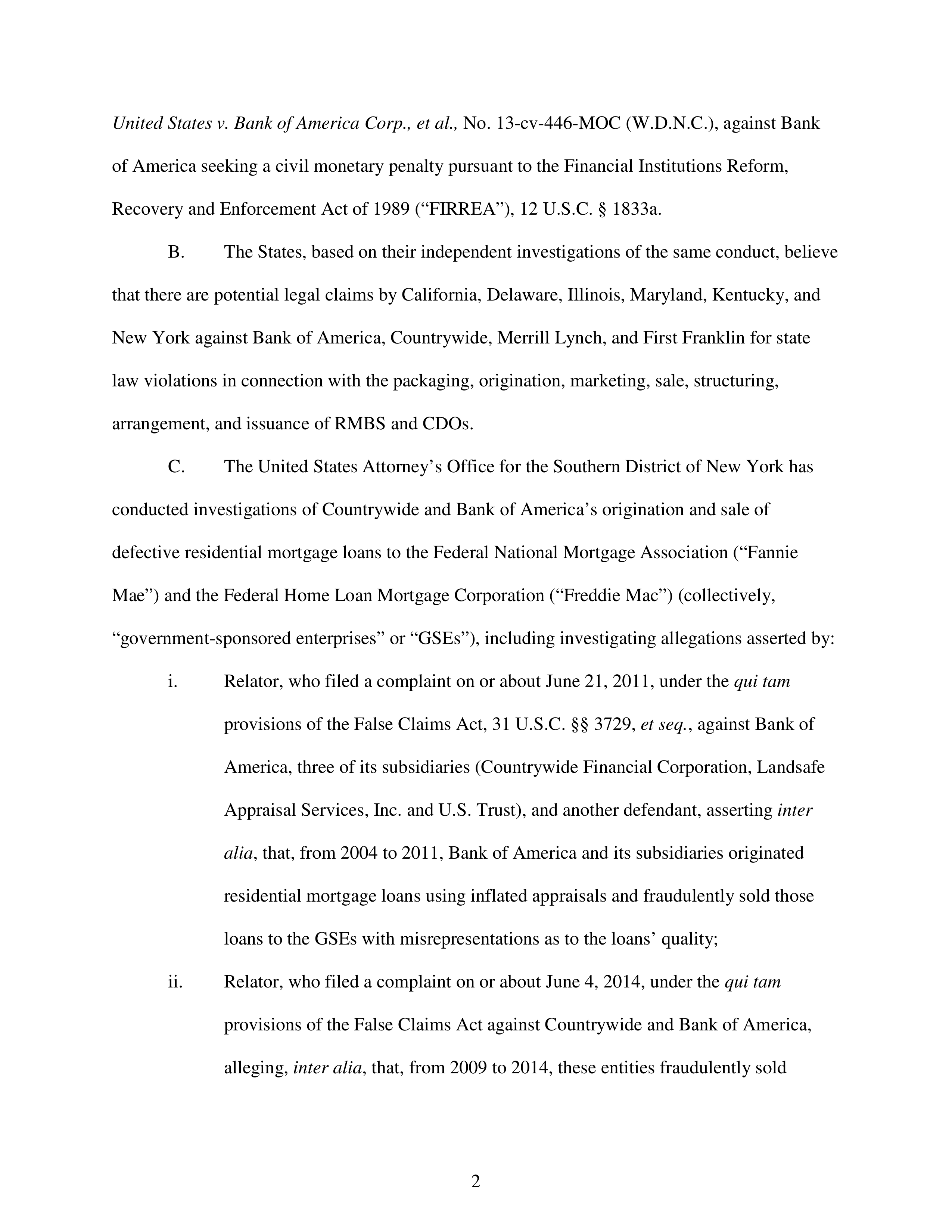 Bank of America Settlement Agreement — page 2