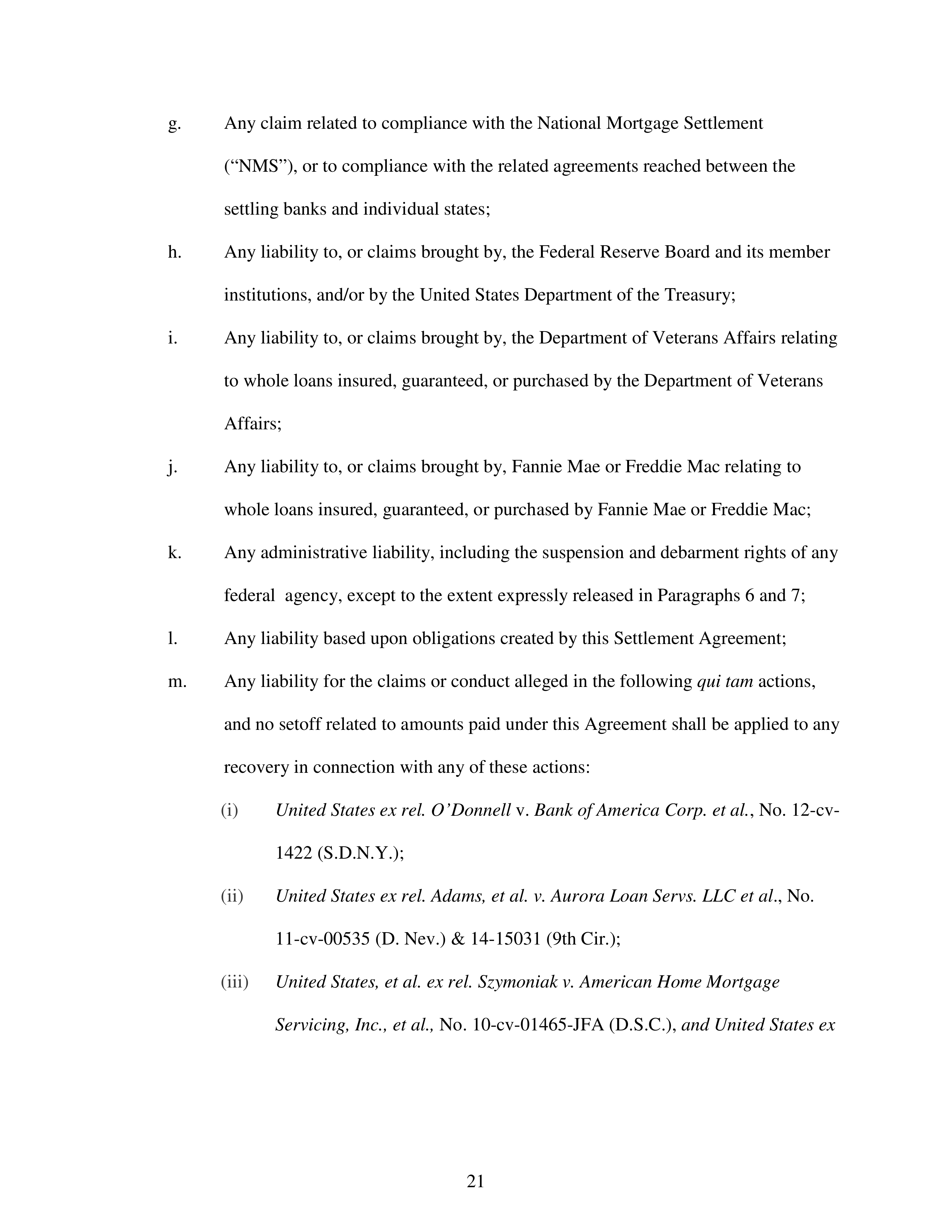 Bank of America Settlement Agreement — page 21
