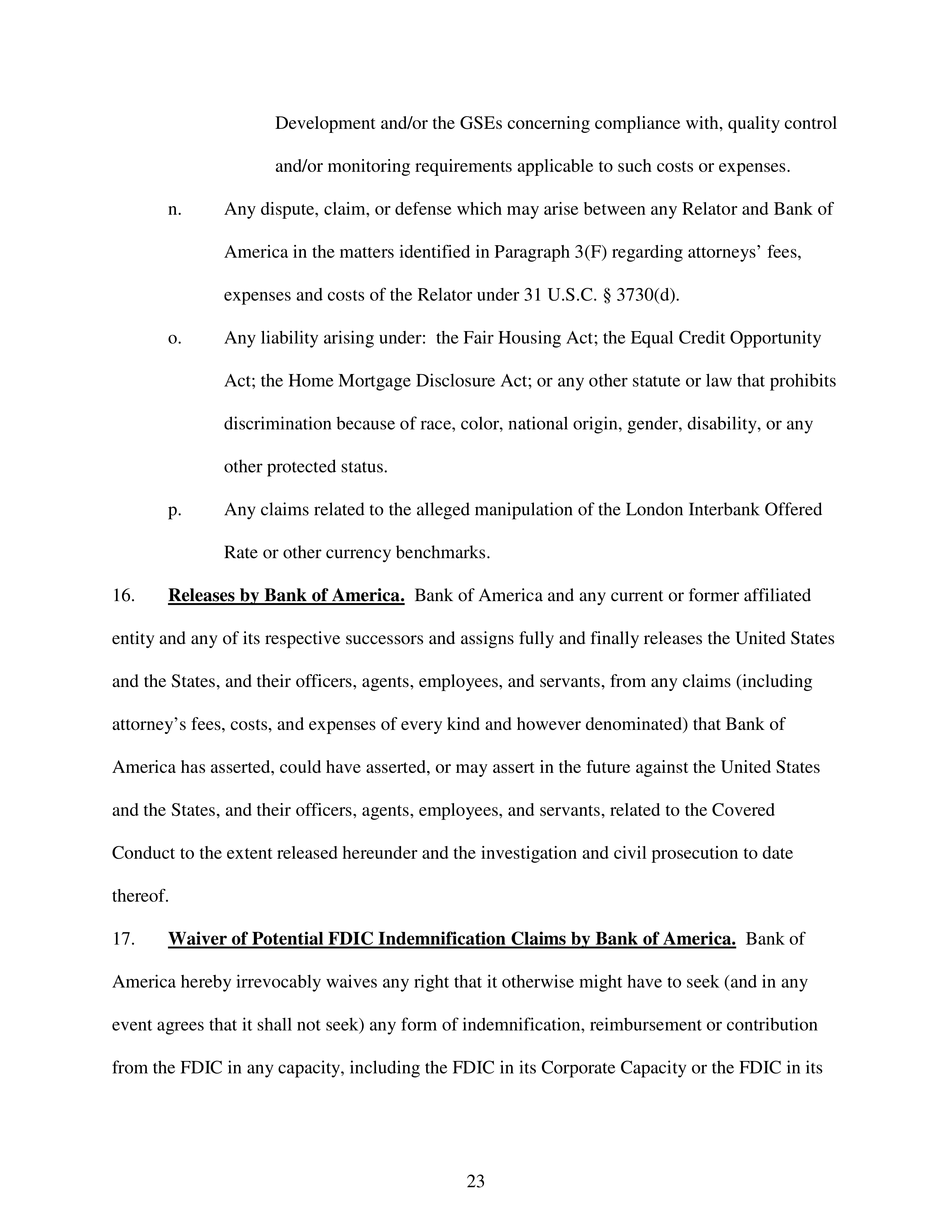 Bank of America Settlement Agreement — page 23