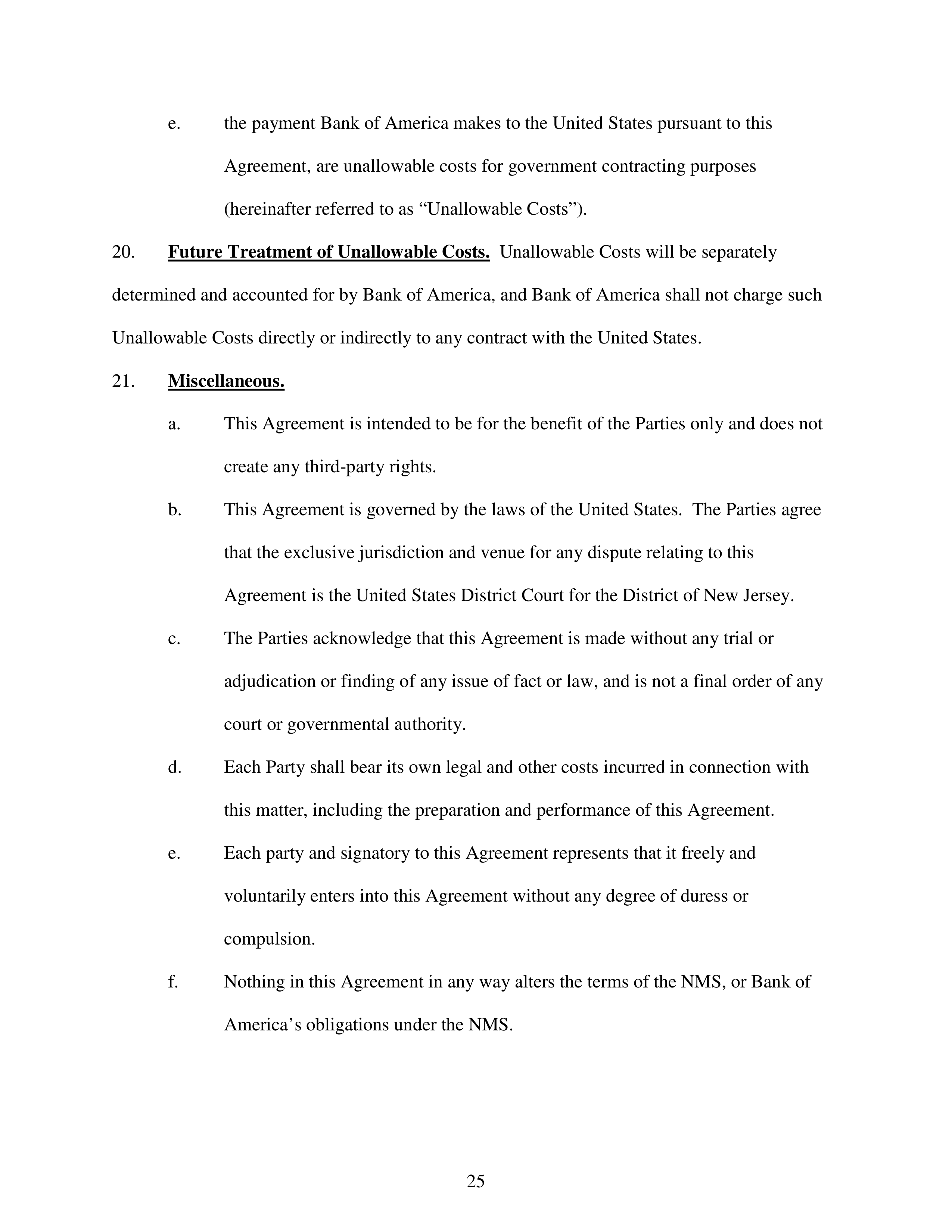 Bank of America Settlement Agreement — page 25