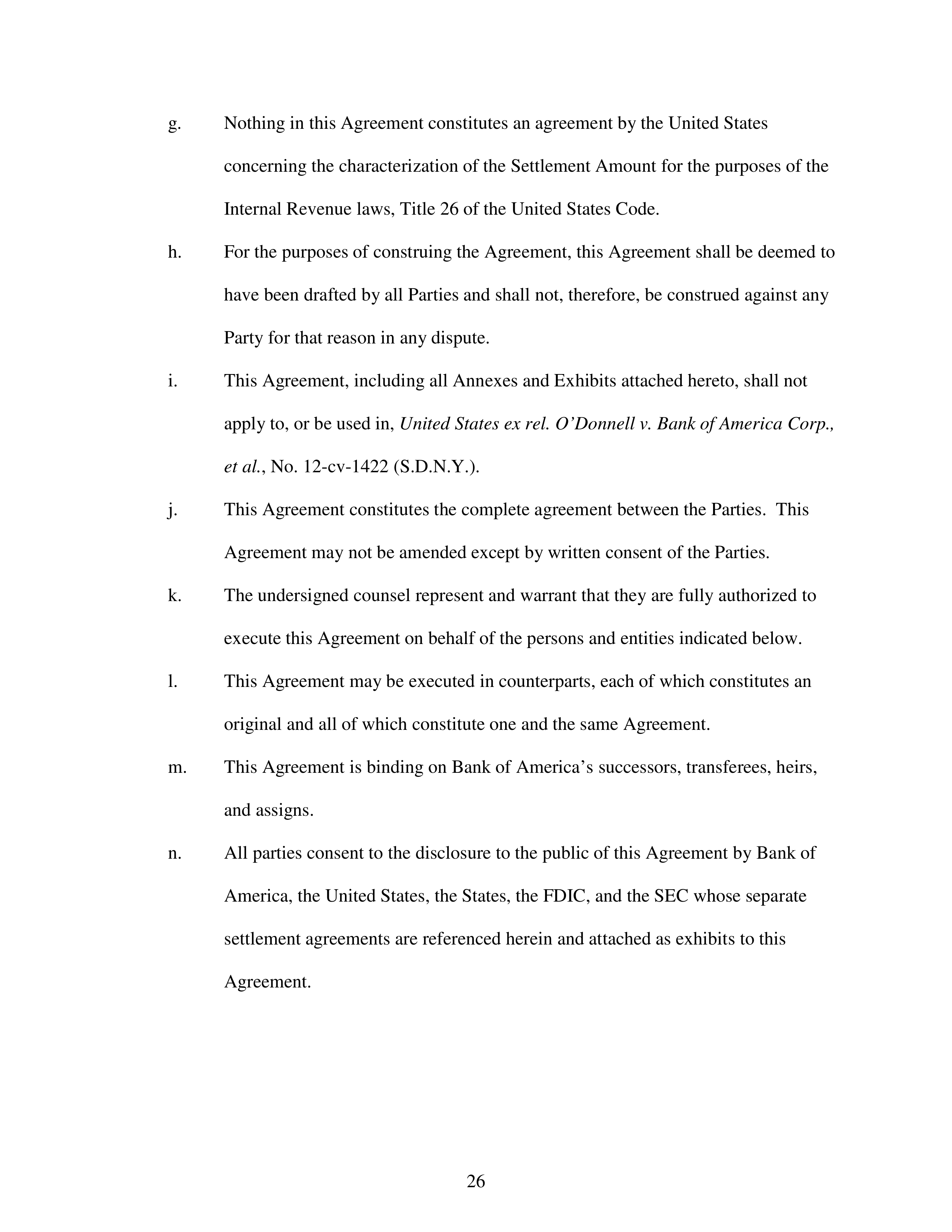 Bank of America Settlement Agreement — page 26