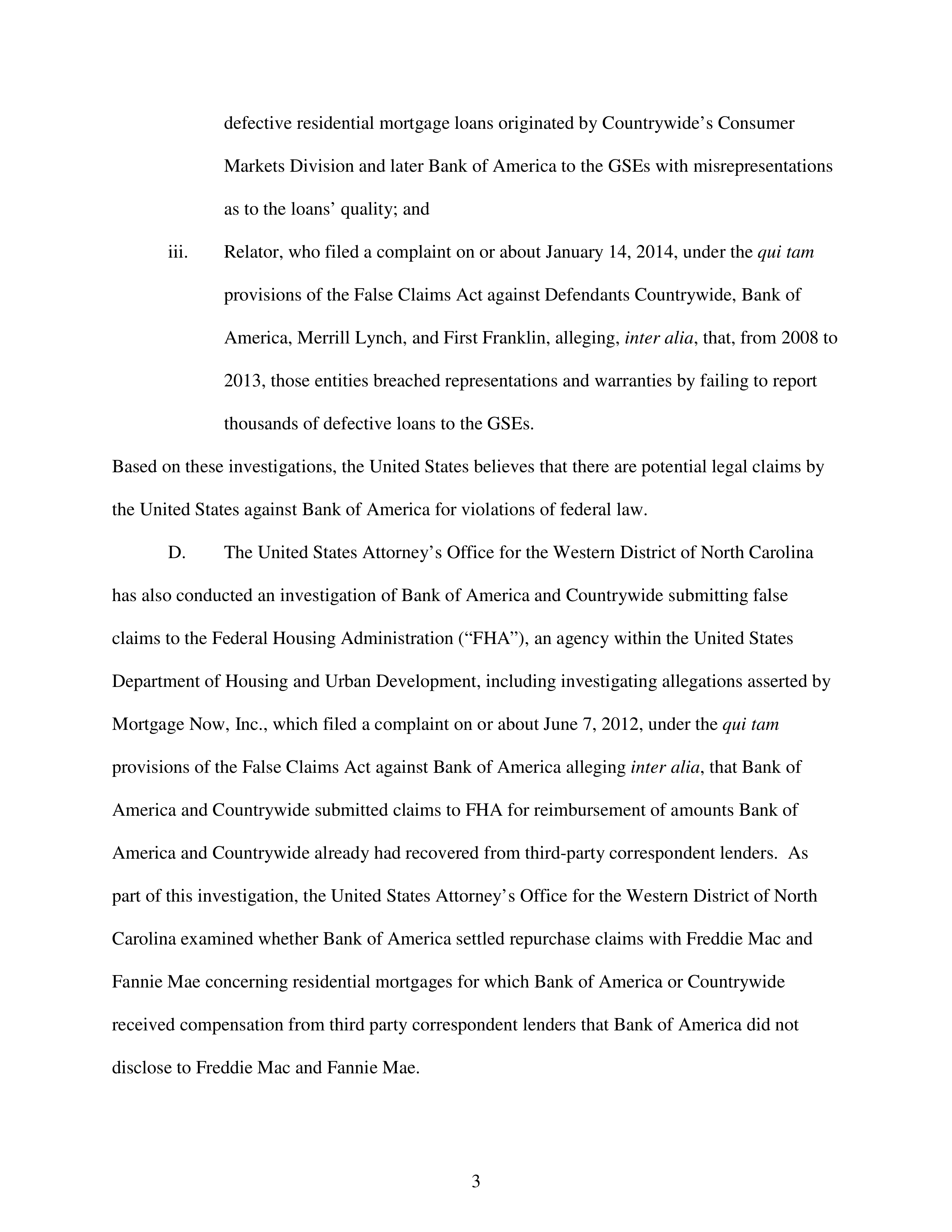 Bank of America Settlement Agreement — page 3