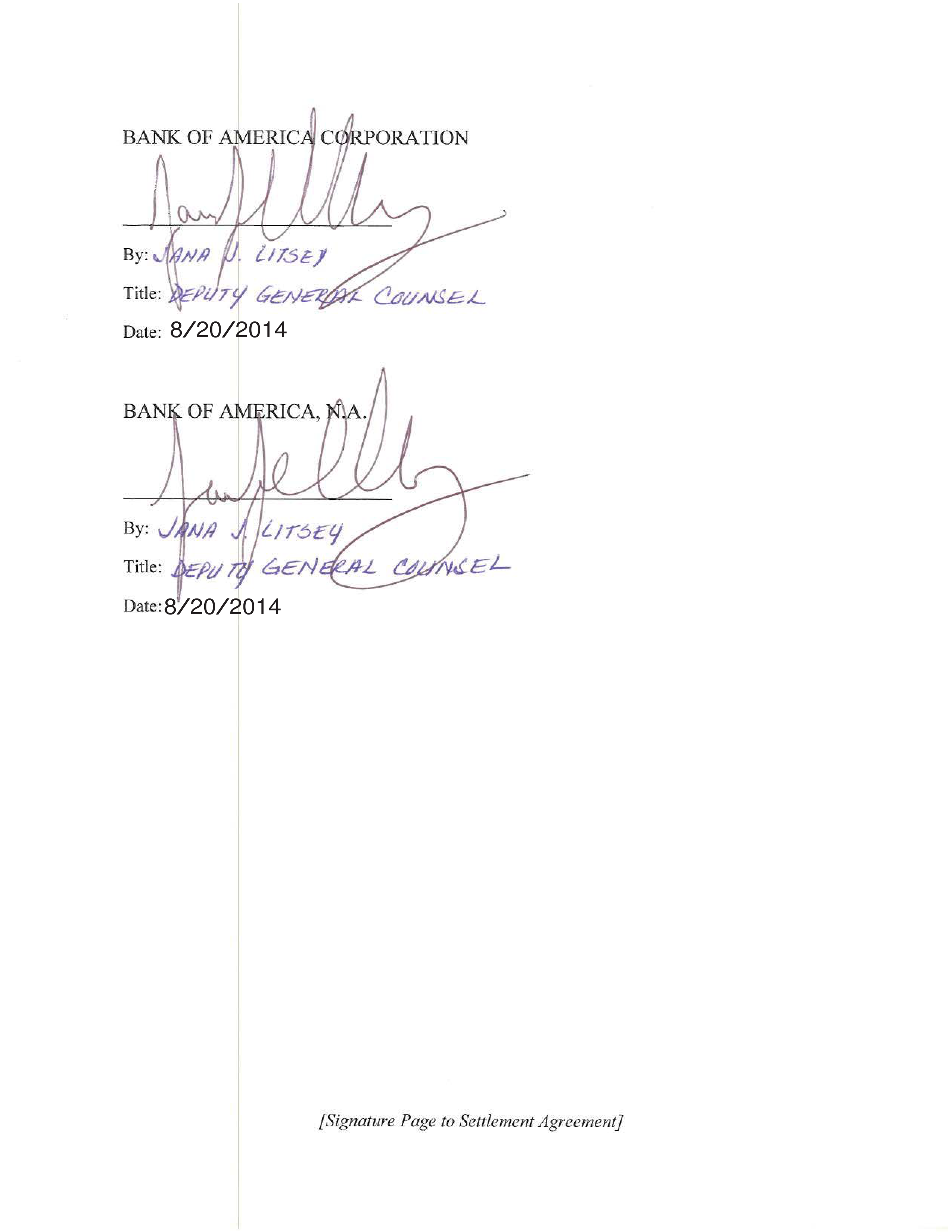 Bank of America Settlement Agreement — page 30