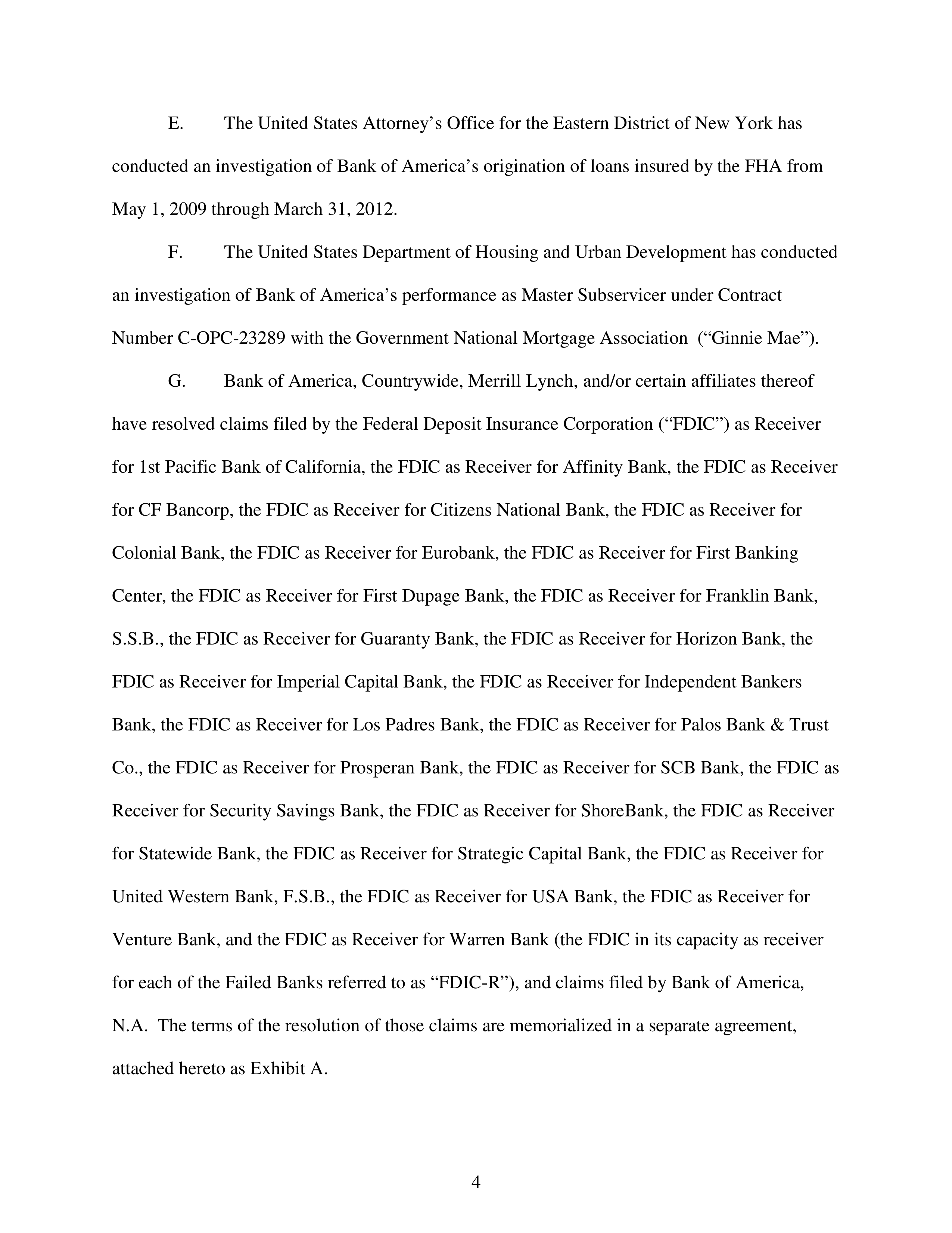 Bank of America Settlement Agreement — page 4