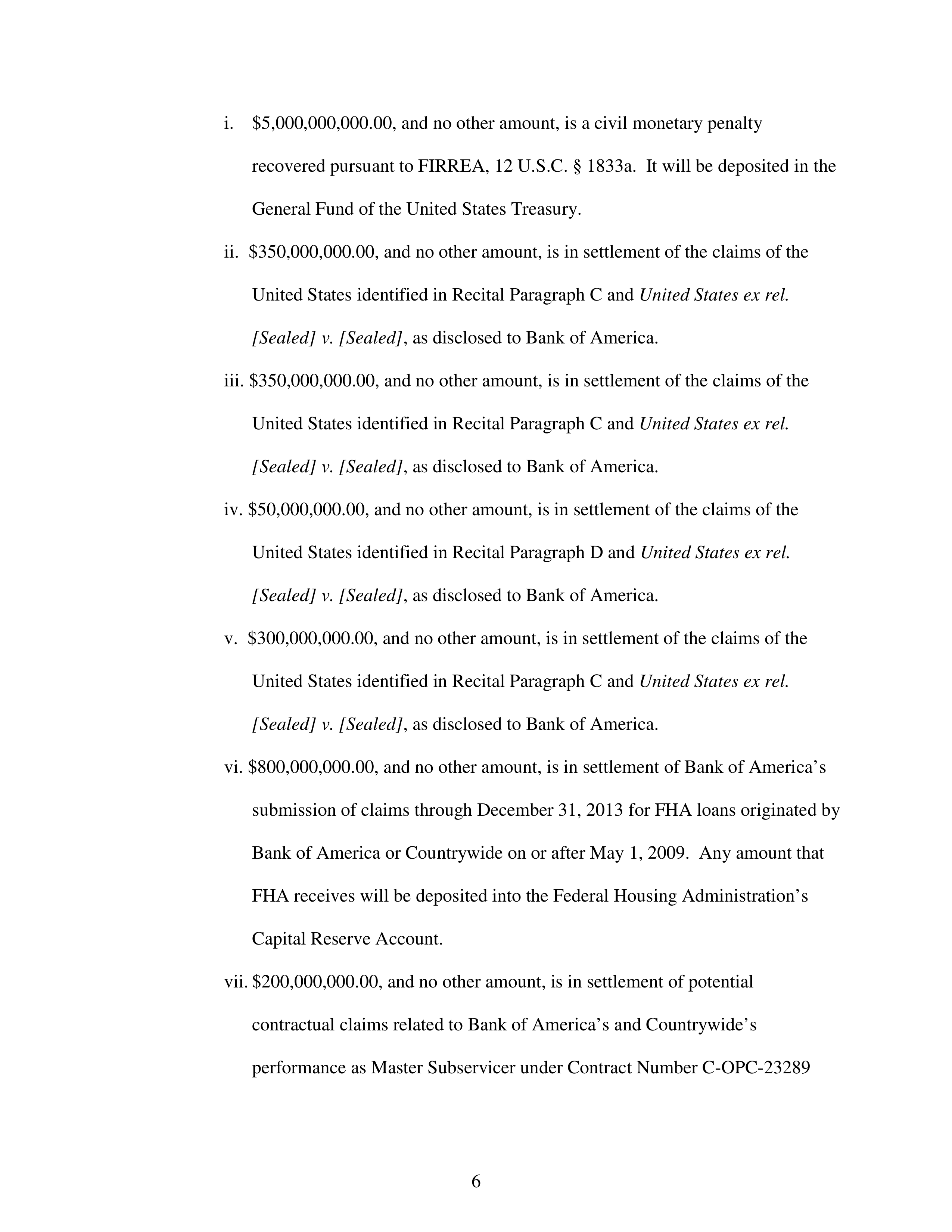 Bank of America Settlement Agreement — page 6