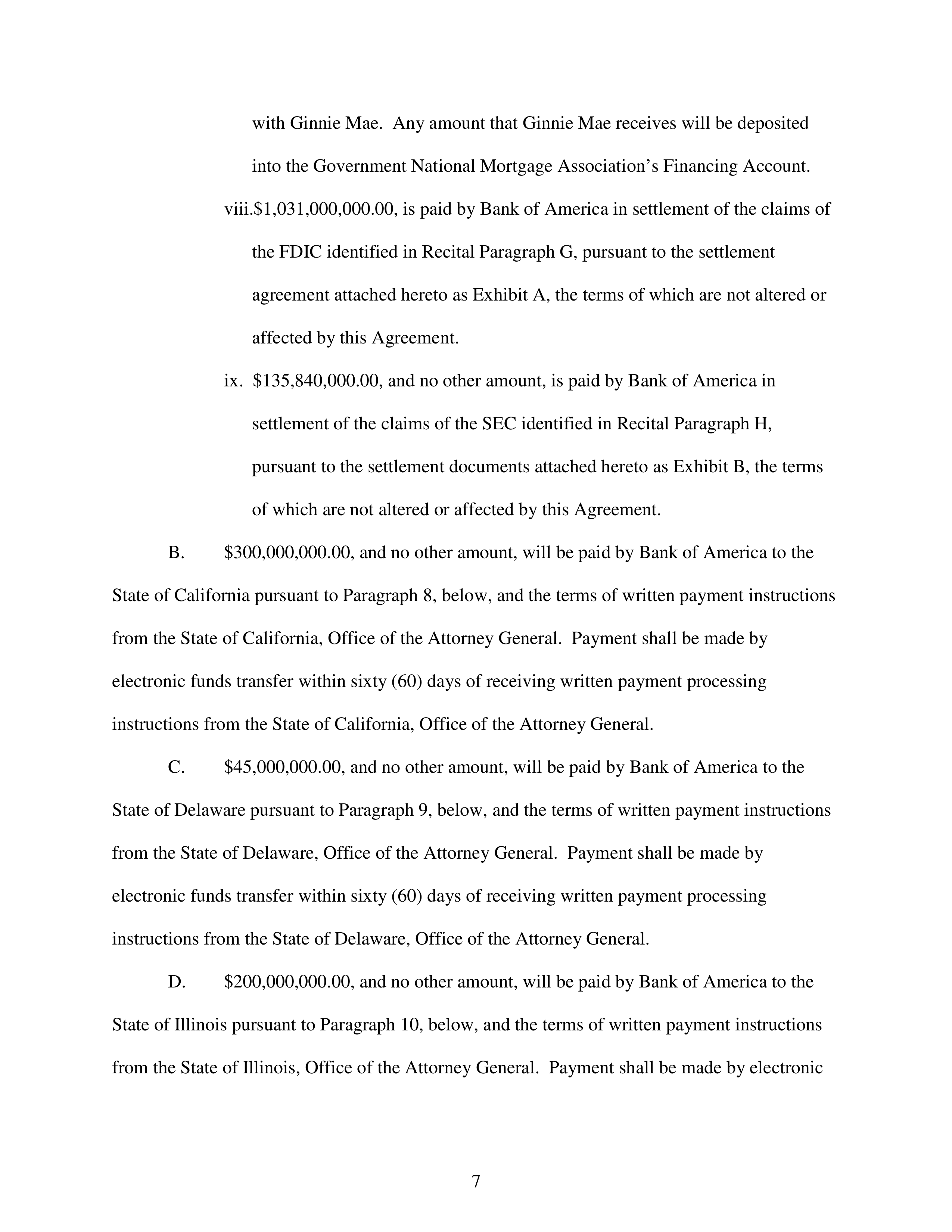 Bank of America Settlement Agreement — page 7