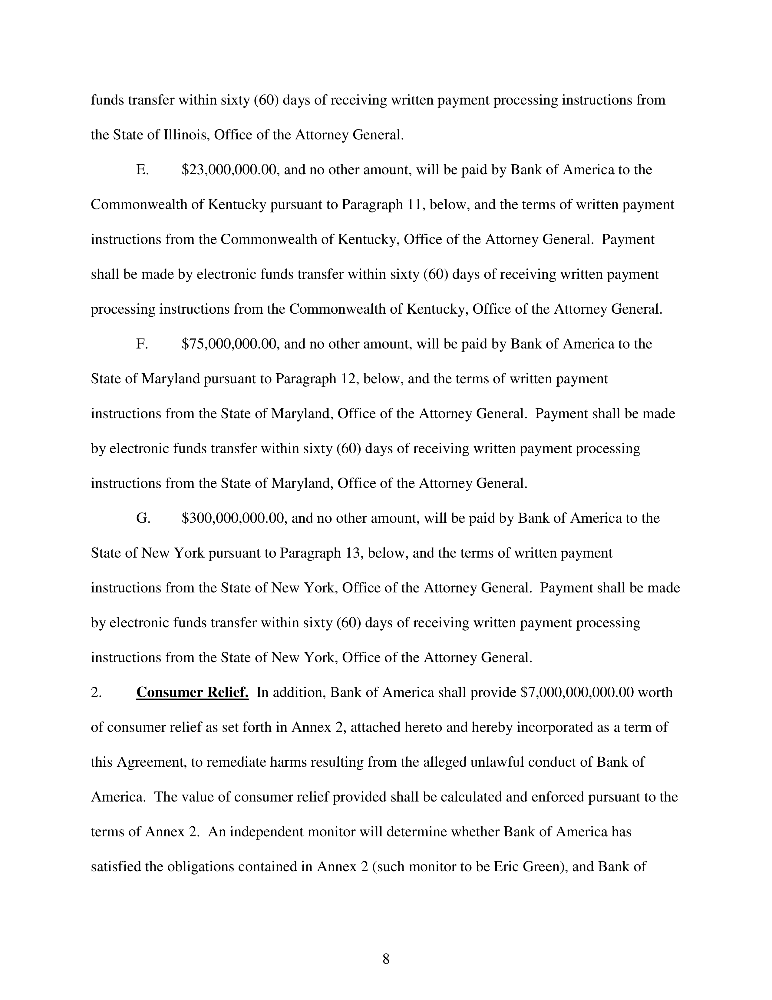 Bank of America Settlement Agreement — page 8