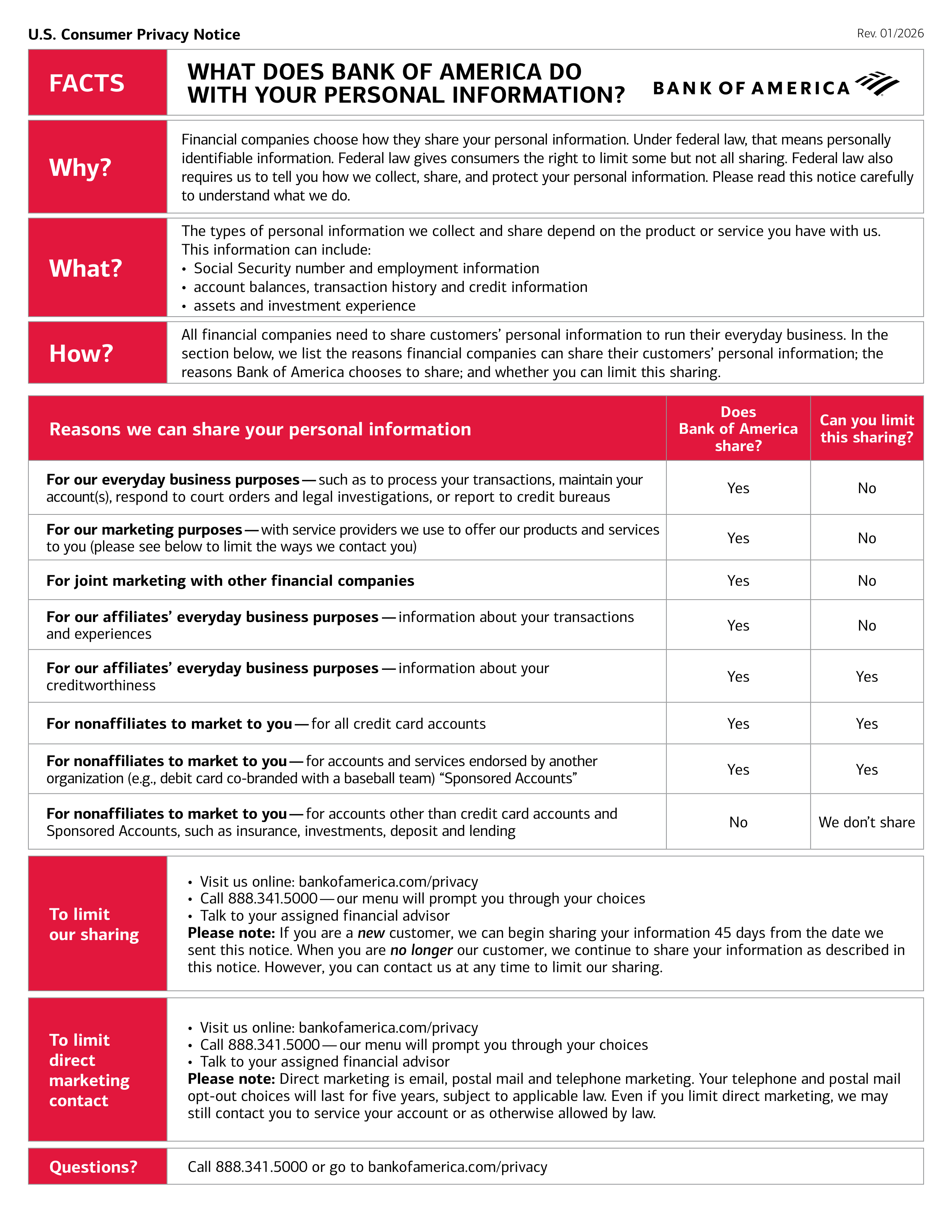 Bank of America U.S. Consumer Privacy Notice — page 1