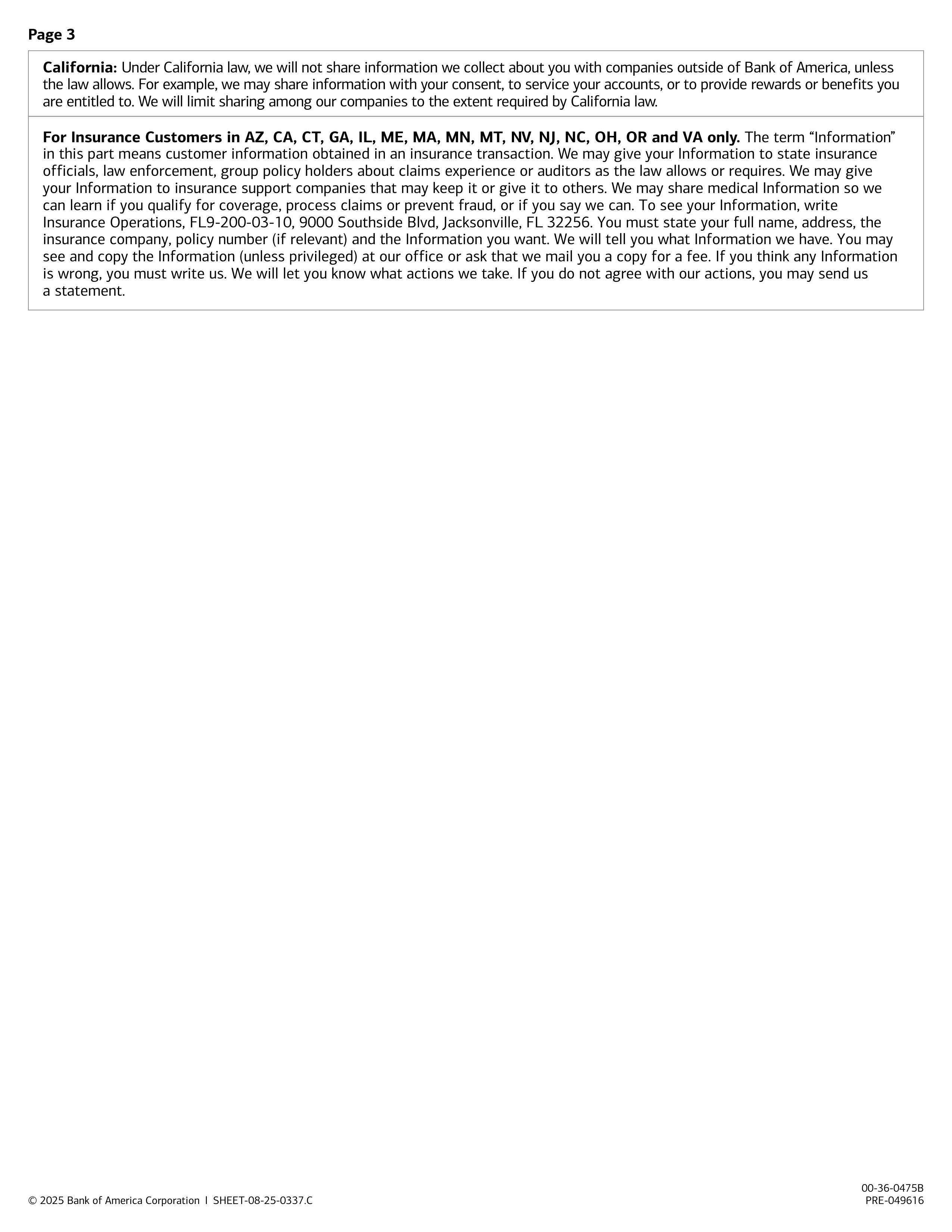 Bank of America U.S. Consumer Privacy Notice — page 3
