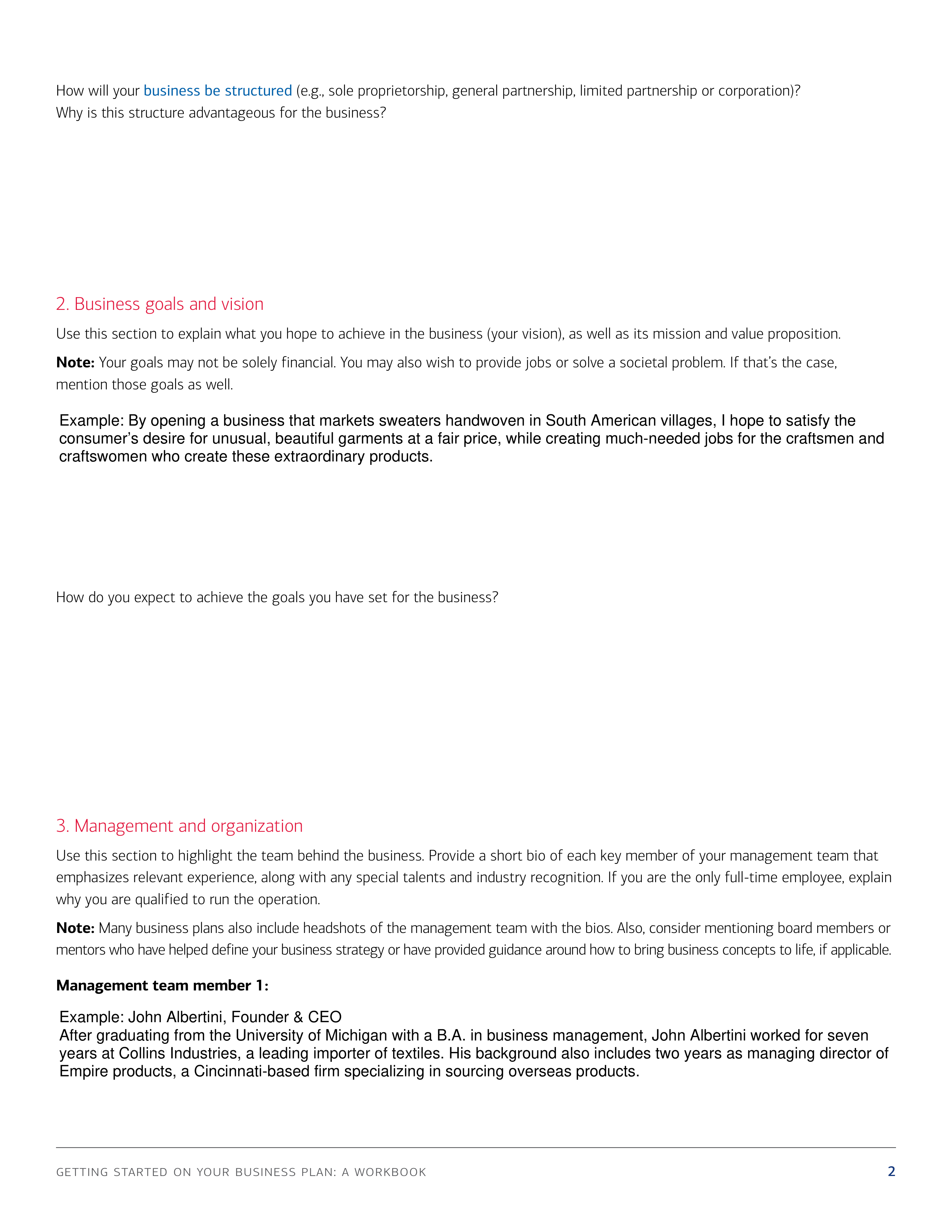 Bank of America business Plan  — page 2